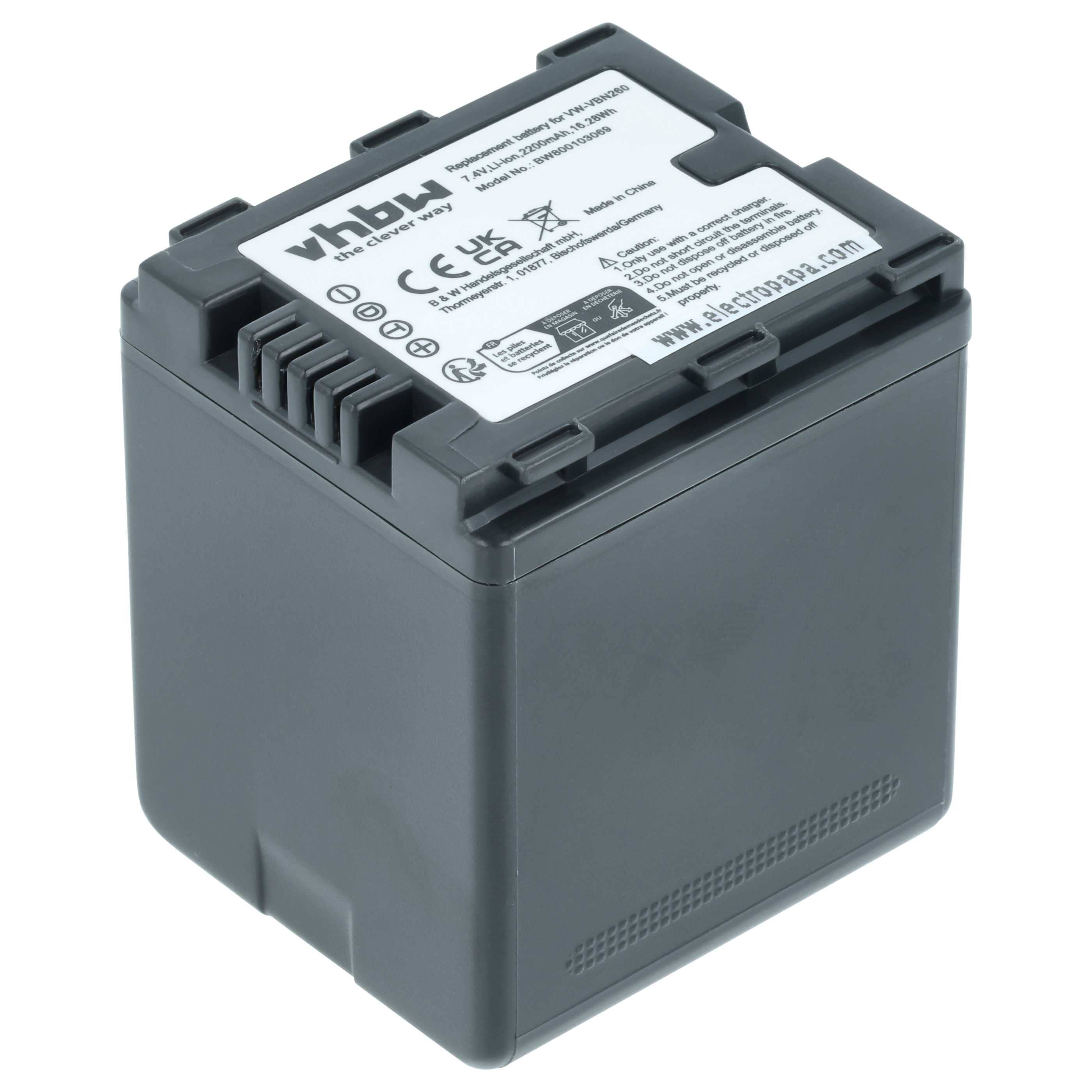 Videocamera Battery replaces Panasonic VW-VBN260, VW-VBN130E-K, VW-VBN130E, VW-VBN130 - 2200 mAh 7.2 V Li-Ion