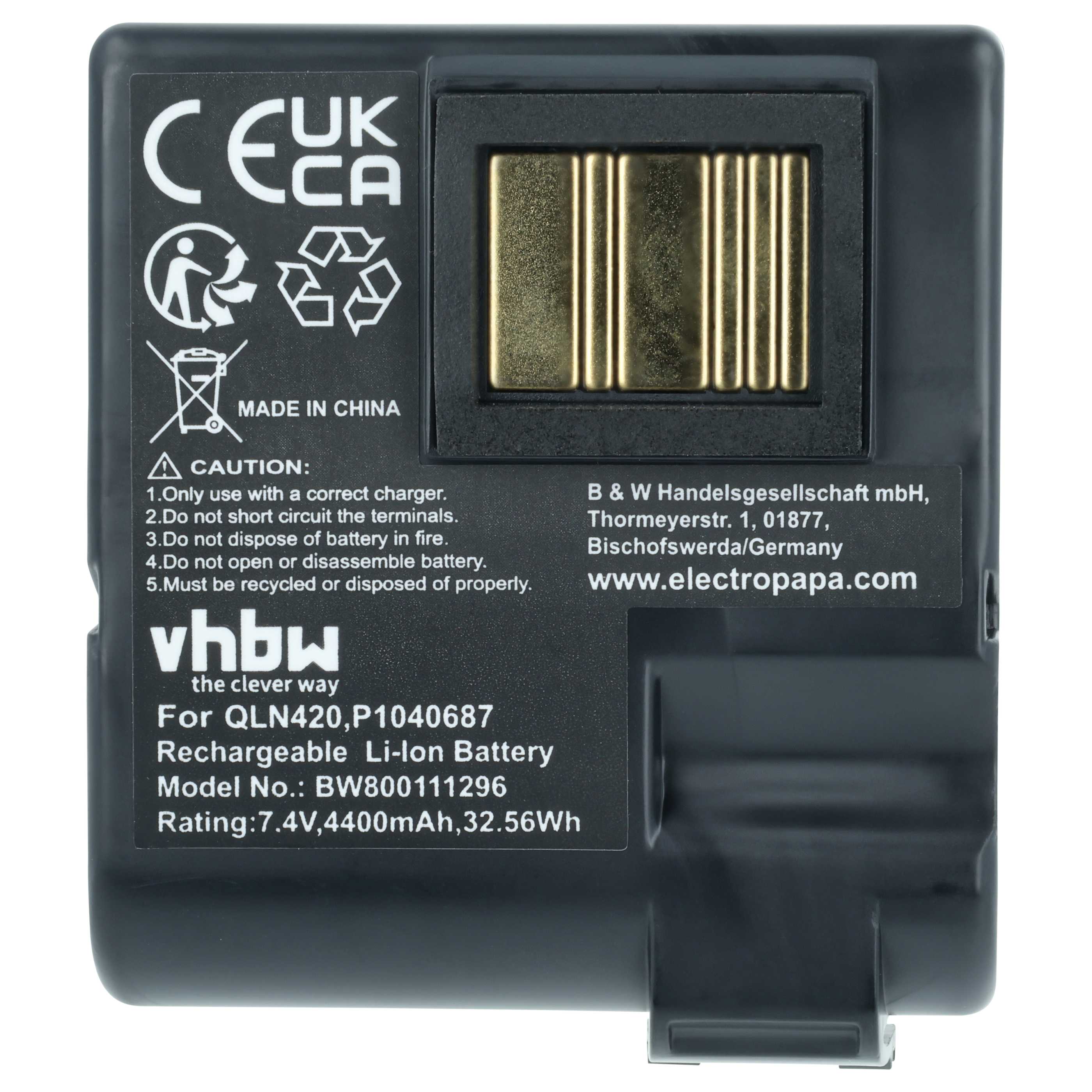 Printer 2x Battery replaces Zebra BTRY-MPP-68MA1-01, P1050667-016, P1040687 - 4400 mAh 7.4 V Li-Ion