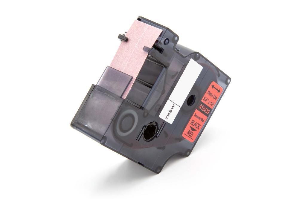 Cassette à ruban remplace Dymo 18439 - 19mm lettrage Noir ruban Rouge, vinyle
