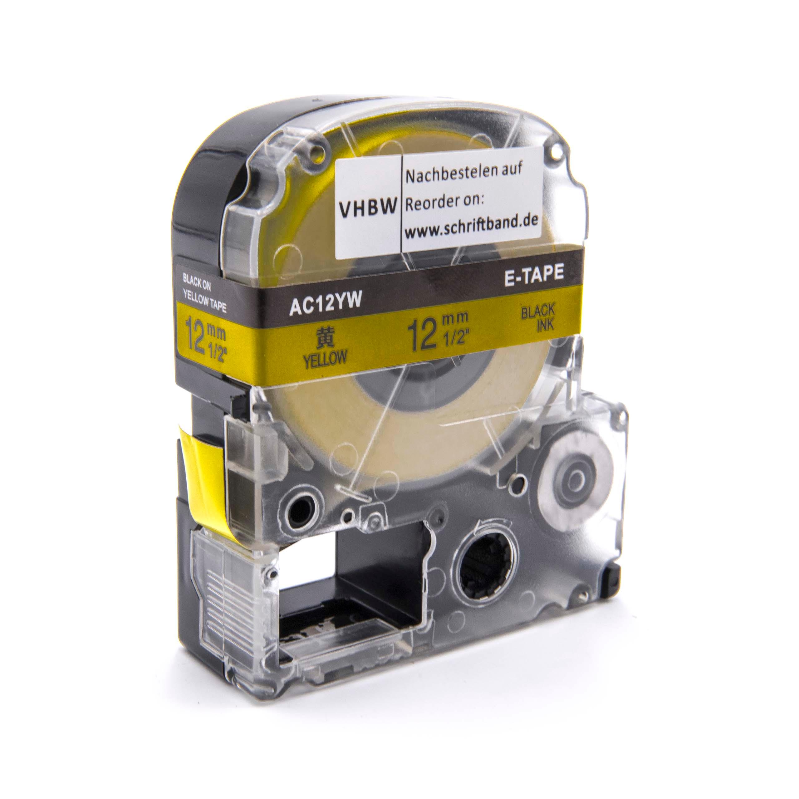 Label Tape as Replacement for Epson LC-4WBW - 12 mm Black to Yellow