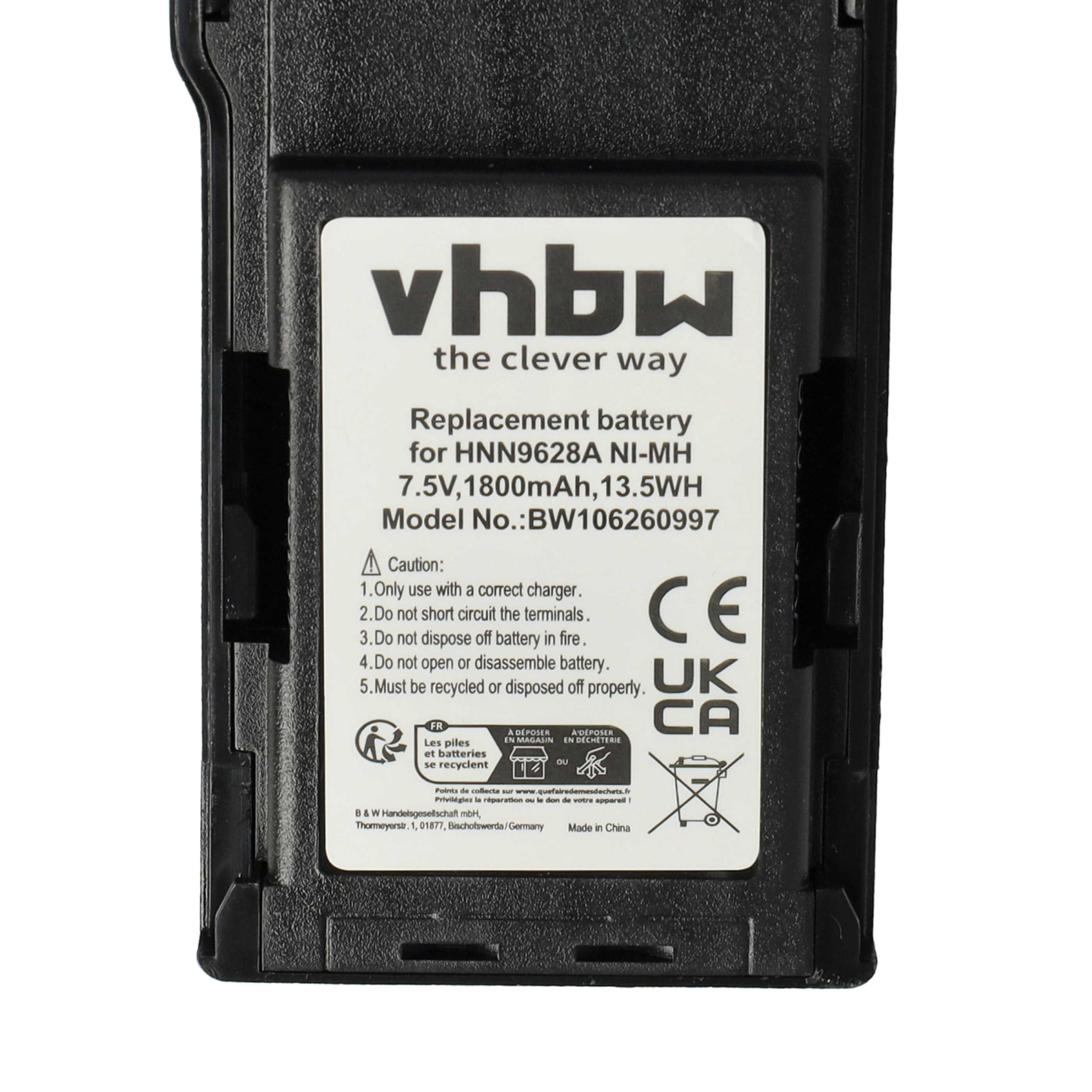 Radio 2x Battery replaces Motorola HNN8133C, HNN9628A, HNN8308A, HNN9628 - 1800 mAh 7.5 V NiMH + Belt Clip