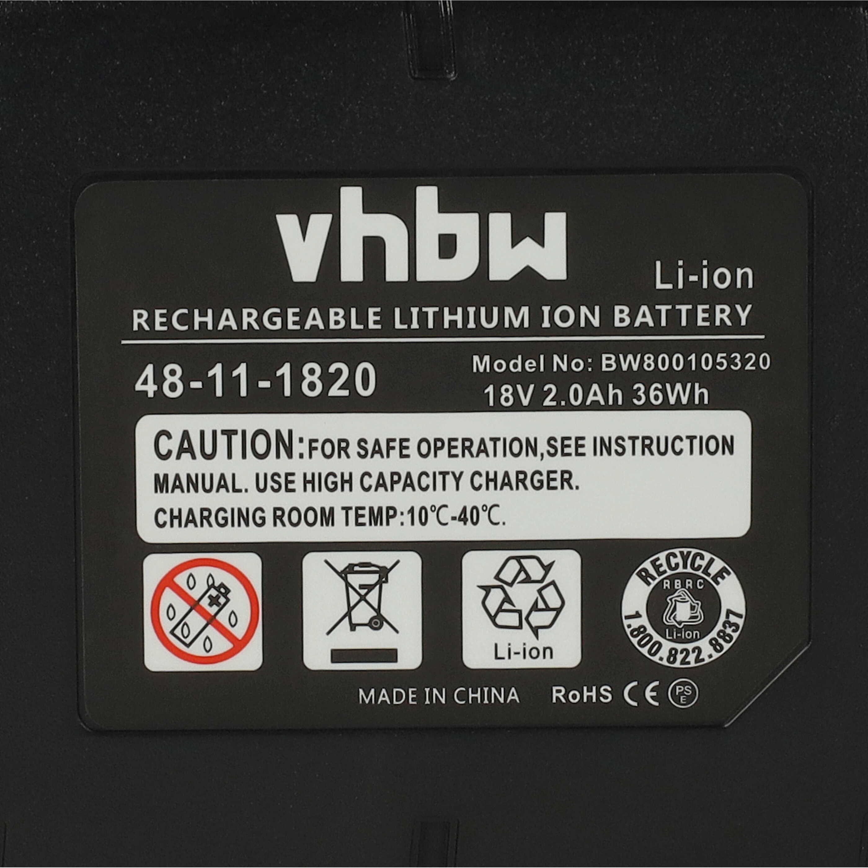 Batería reemplaza Berner BBP 18, 175187 para herramienta - 2000 mAh, 18 V, Li-Ion