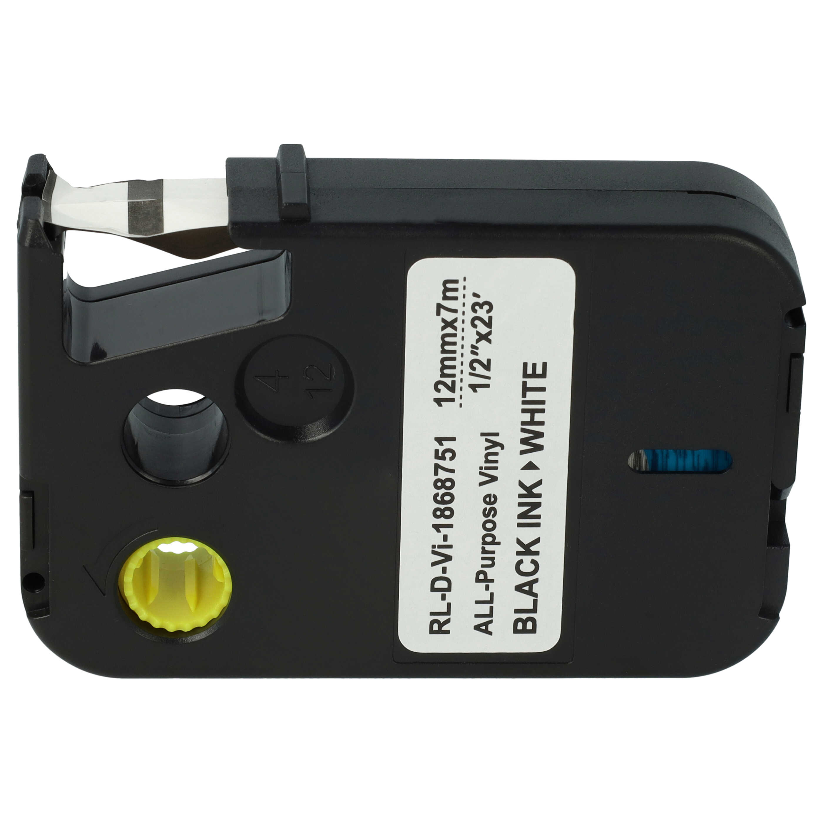 Cassette à ruban remplace Dymo 1868751 - 12mm lettrage Noir ruban Blanc, vinyle tout usage