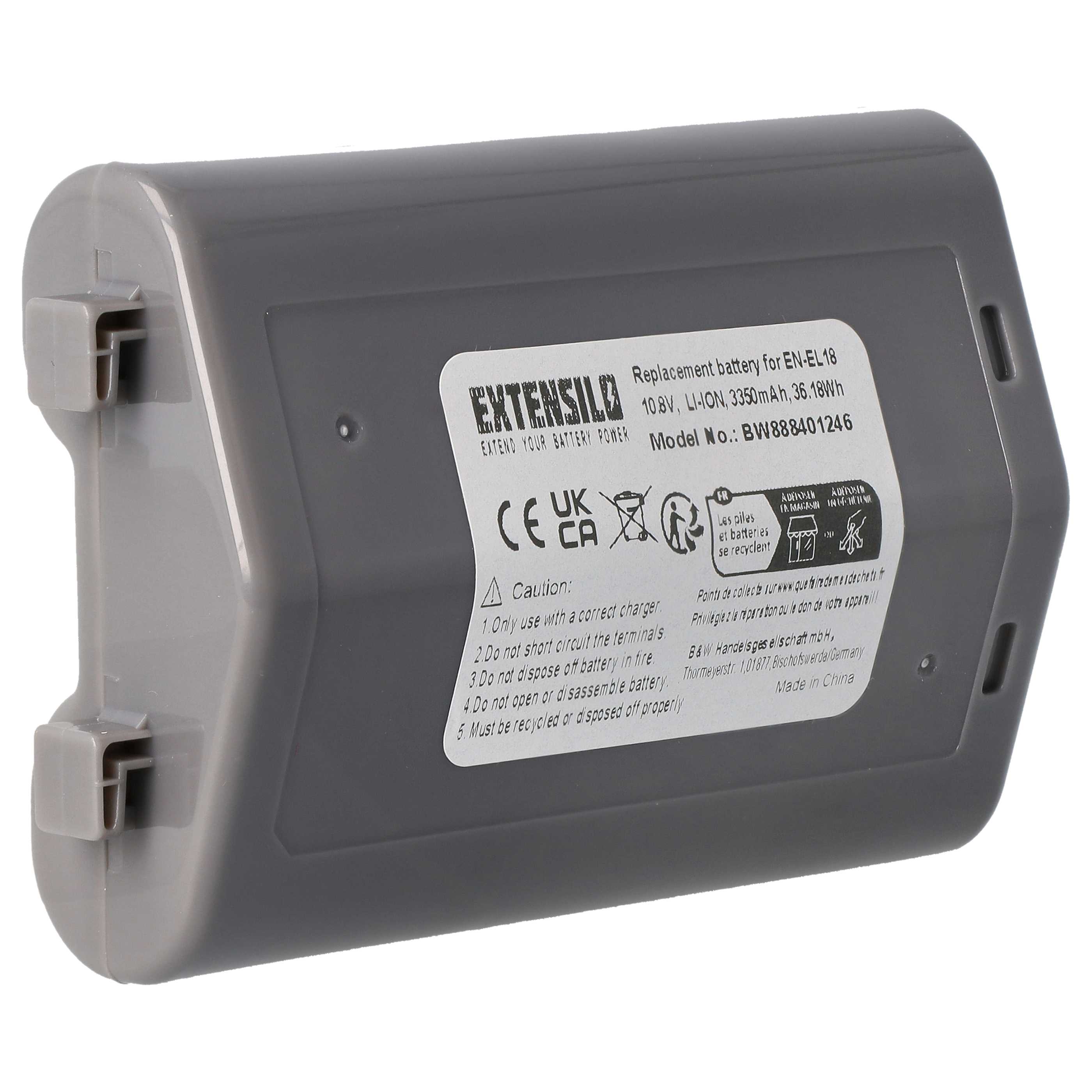 Battery replaces Nikon EN-EL18 - 3350mAh, 10.8V, Li-Ion