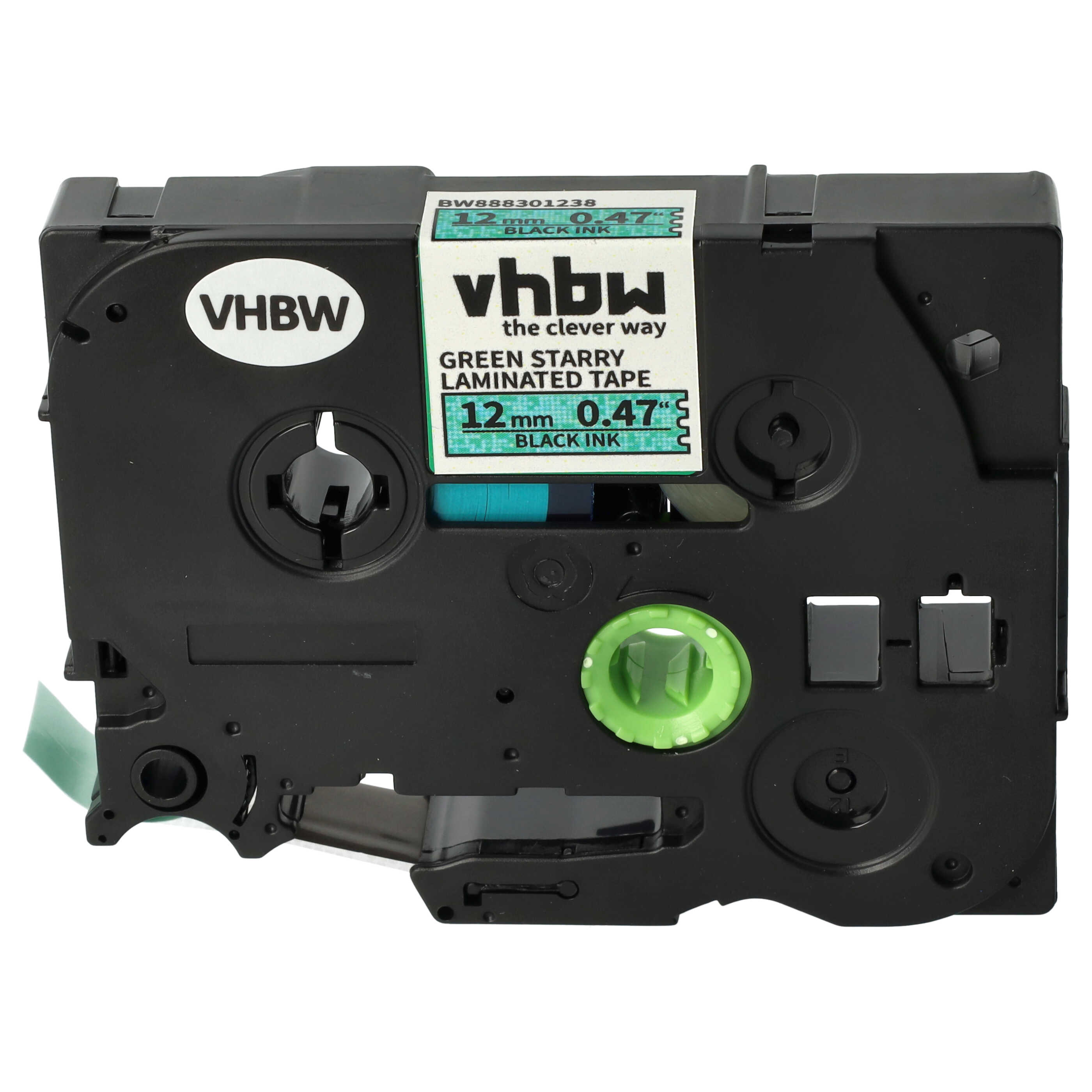 Cassetta nastro sostituisce Brother TZE-731L1 per etichettatrice Brother 12mm nero su verde (glitter)