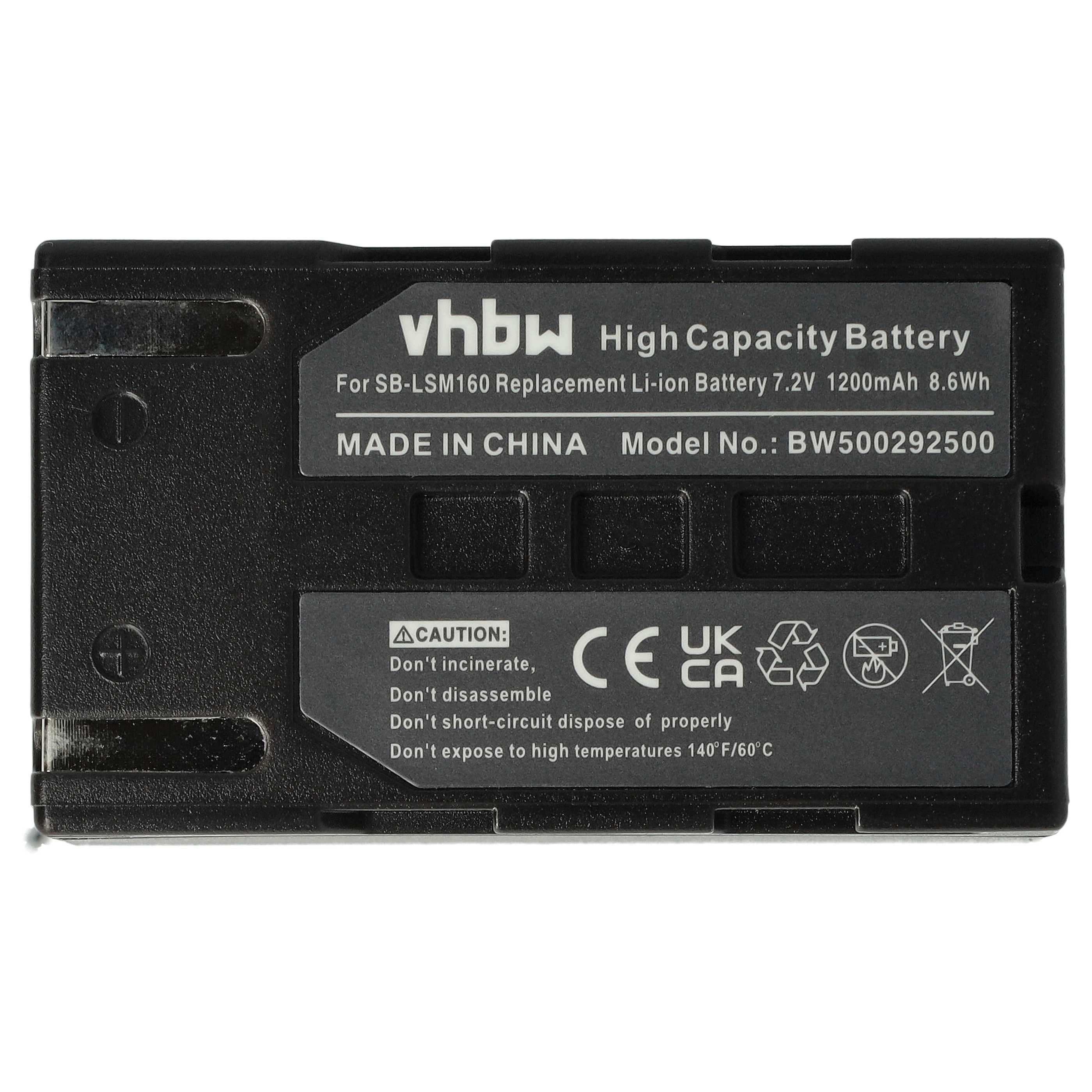 Batterie remplace Samsung SB-LSM80, SB-LSM320, SB-LSM160 pour caméscope - 1200mAh 7,2V Li-ion