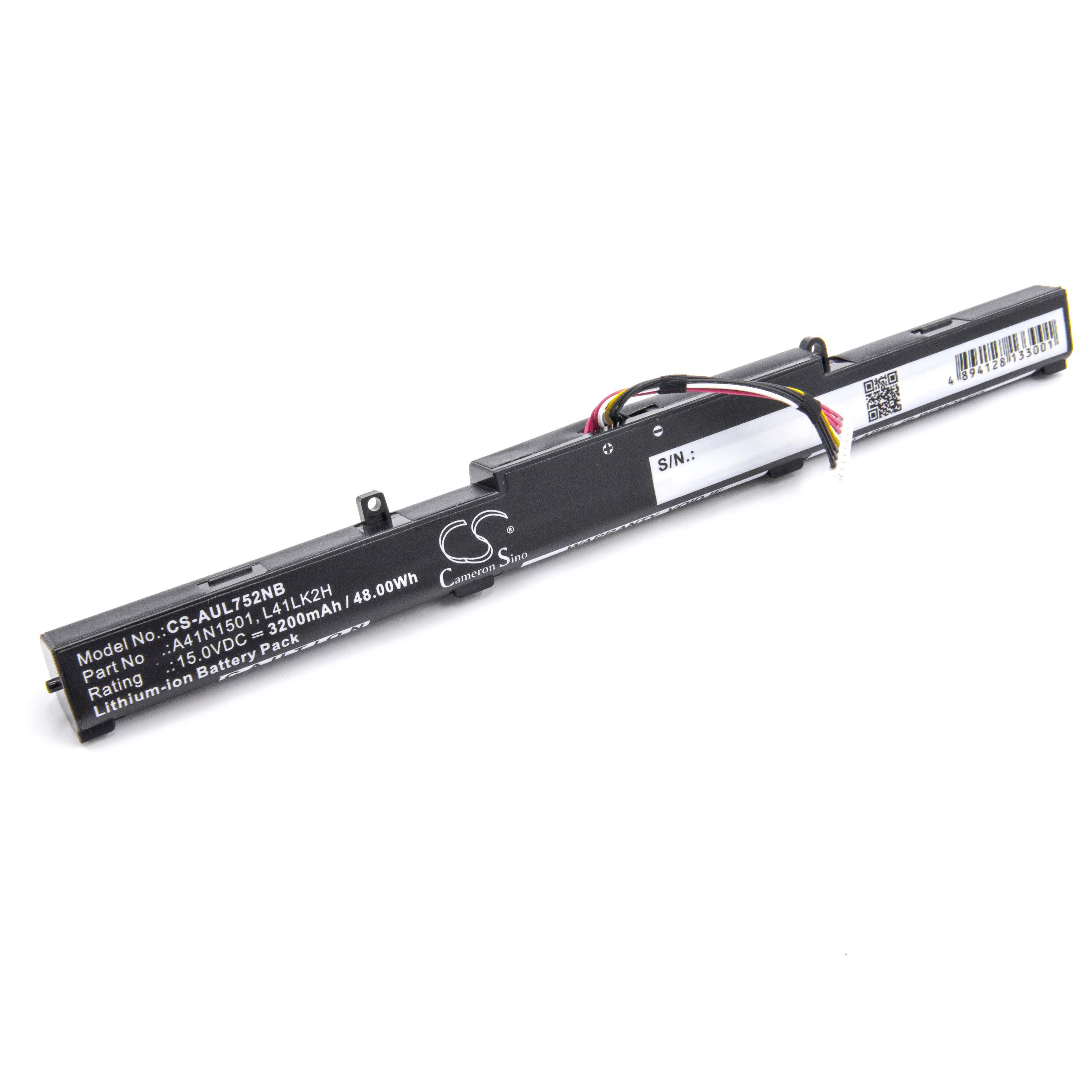 Notebook Battery Replacement for Asus 0B110-00360100, A41Lk9H, 0B110-00360000, A41N1501 - 3200mAh 15V Li-Ion