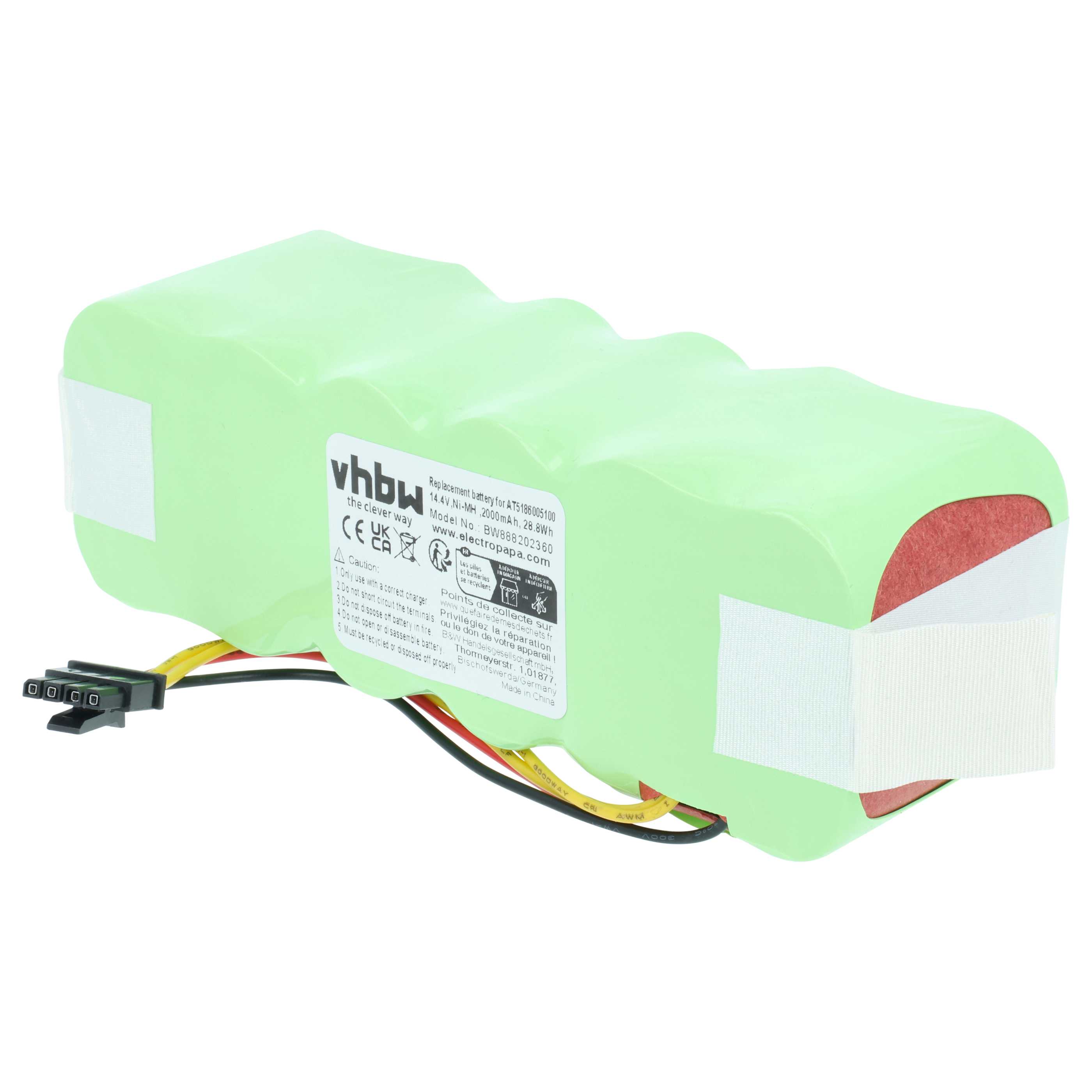 Battery replaces Ariete AT5186005100 for Proscenic etc. 2000mAh, 14.4V, NiMH