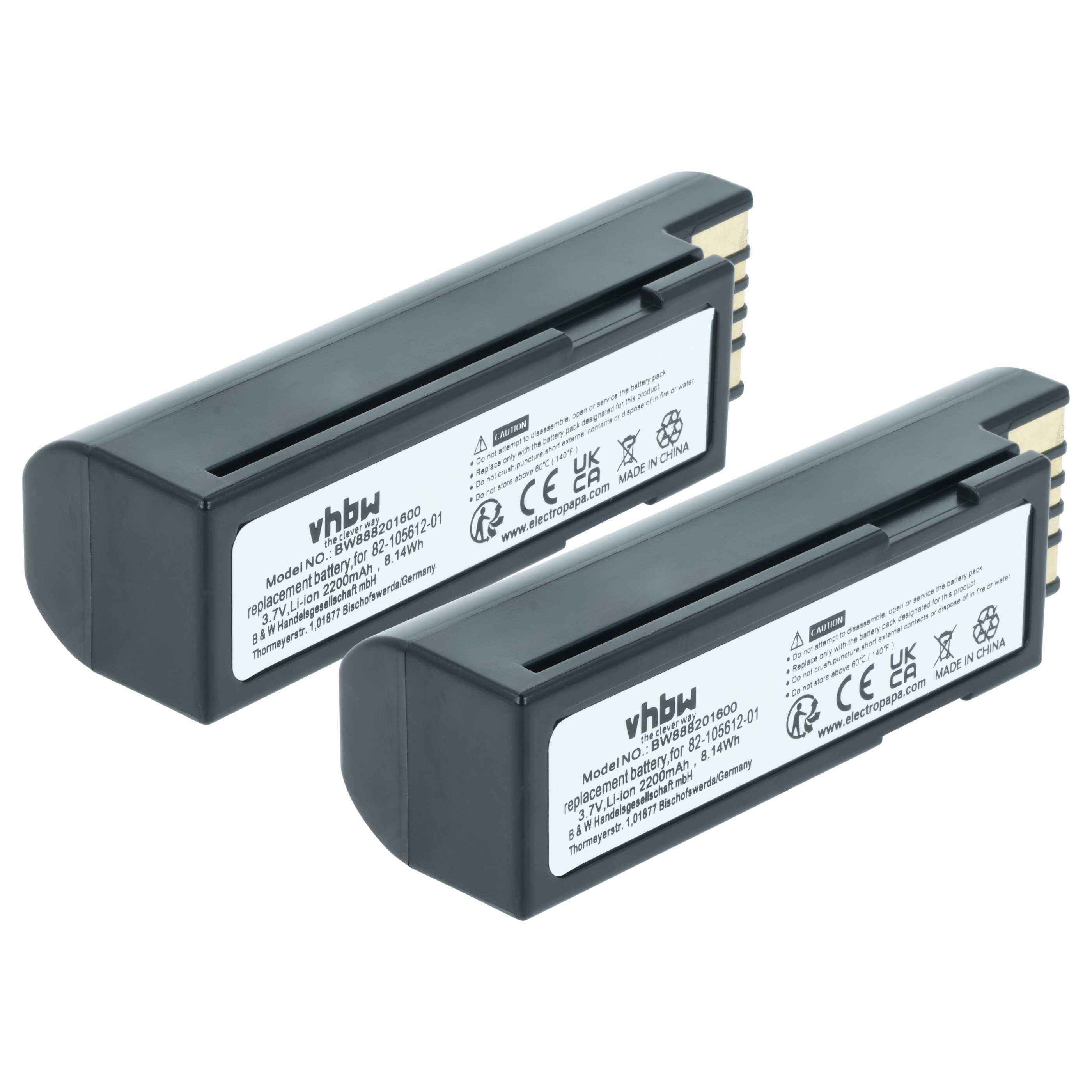 2x Akku als Ersatz für Zebra BTRY-36IAB0E-00, 82-166537-01 für Zebra Barcodescanner - 2200mAh 3,7V Li-Ion