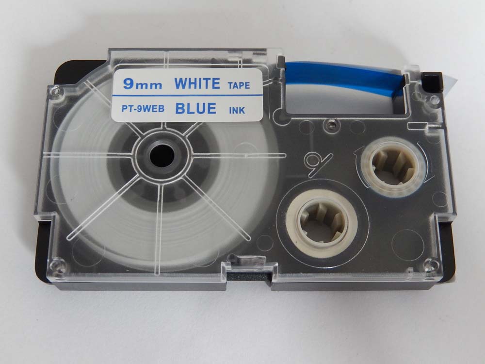 Schriftband als Ersatz für Casio XR-9WEB1 - 9mm Blau auf Weiß