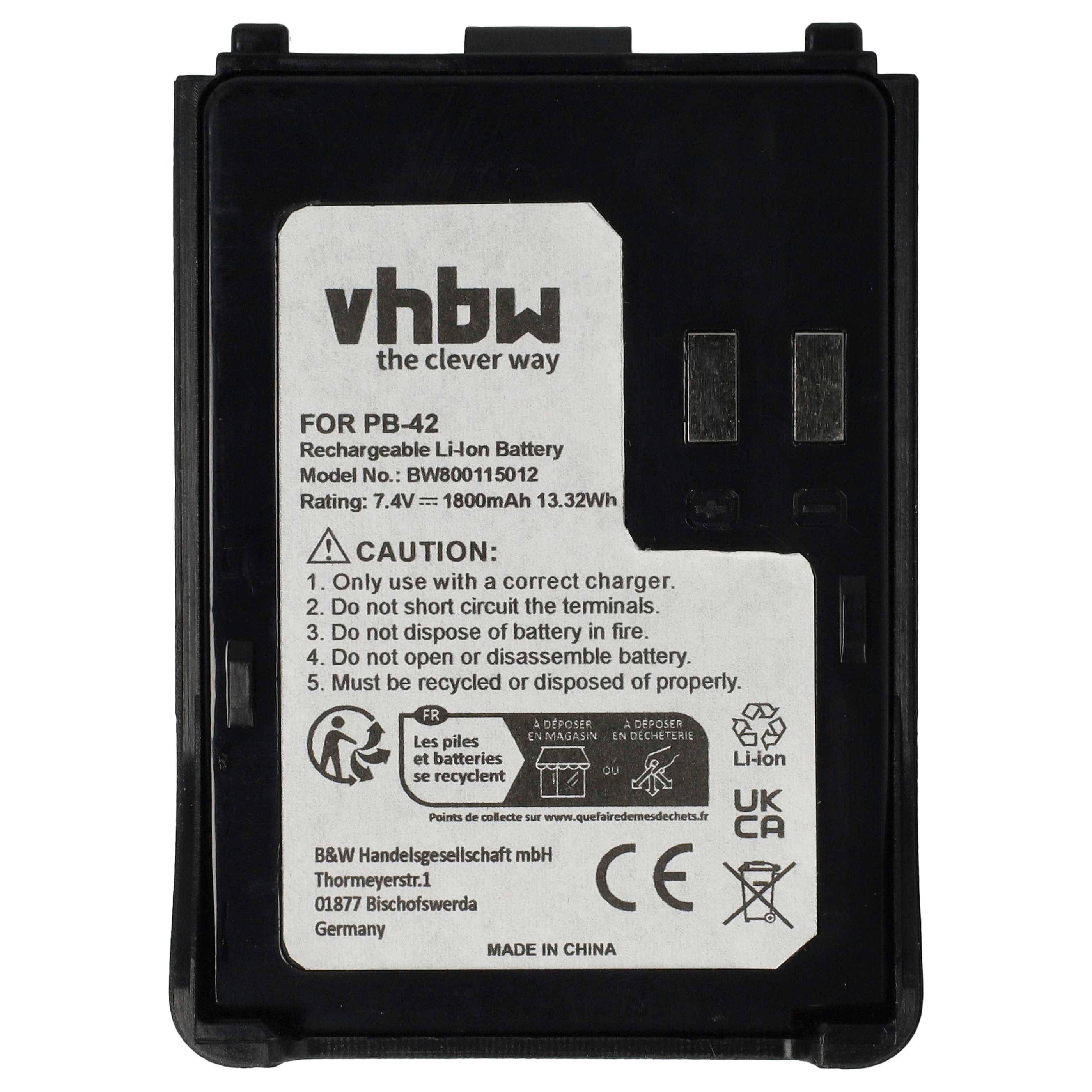 Radio 2x Battery replaces Kenwood PB-42Li, PB-42L, PB-42 - 1800 mAh 7.4 V Li-Ion