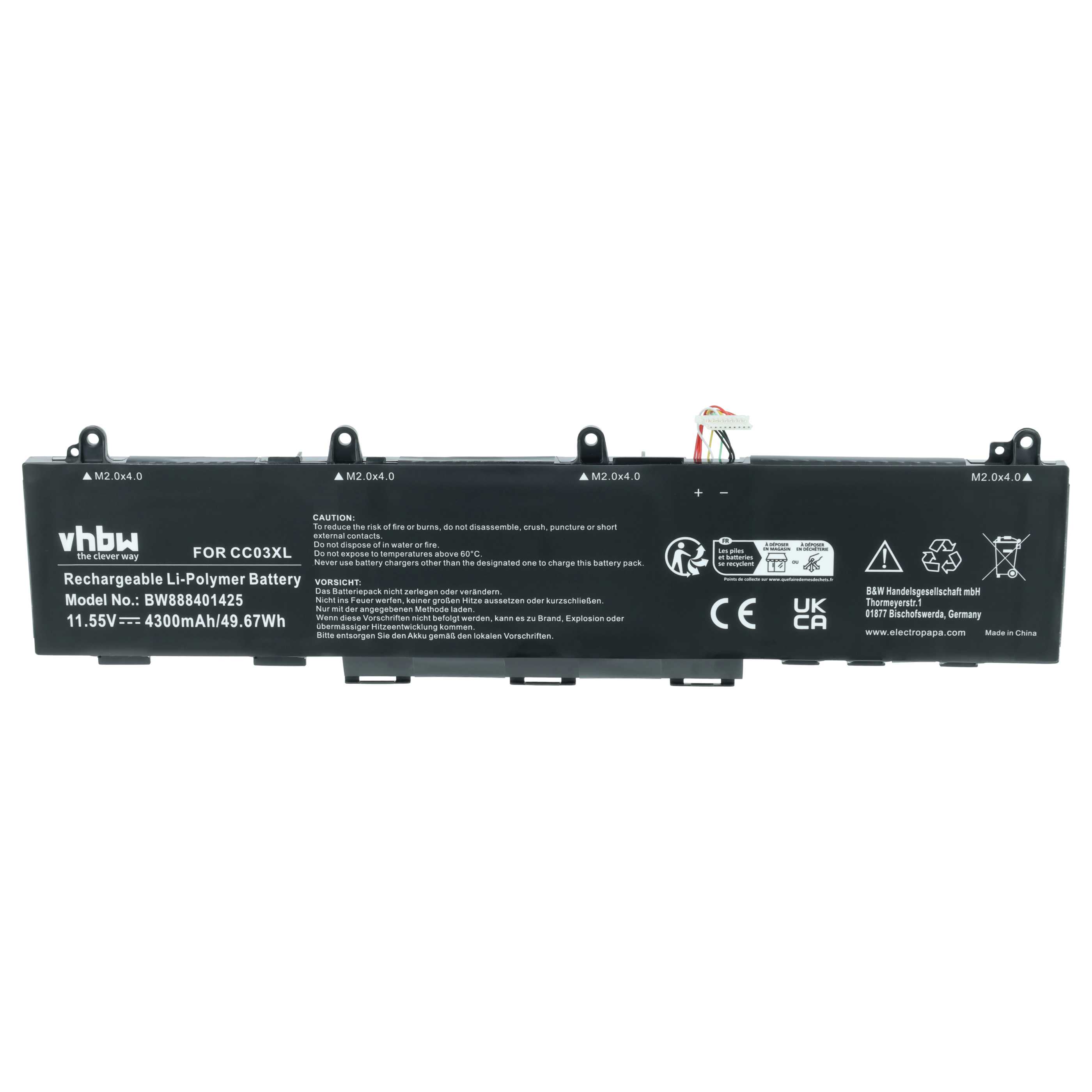 Batteria sostituisce HP HSTNN-IB9F, HSTNN-DB9Q, CC03XL, CC03053XL per notebook - 4300mAh 11,55V Li-Poly