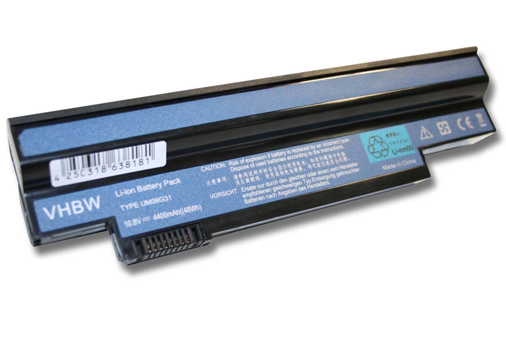 Batteria sostituisce Acer 3ICR19/65-0, 3ICR19, 3ICR19/65 per notebook Acer - 4400mAh 10,8V Li-Ion nero