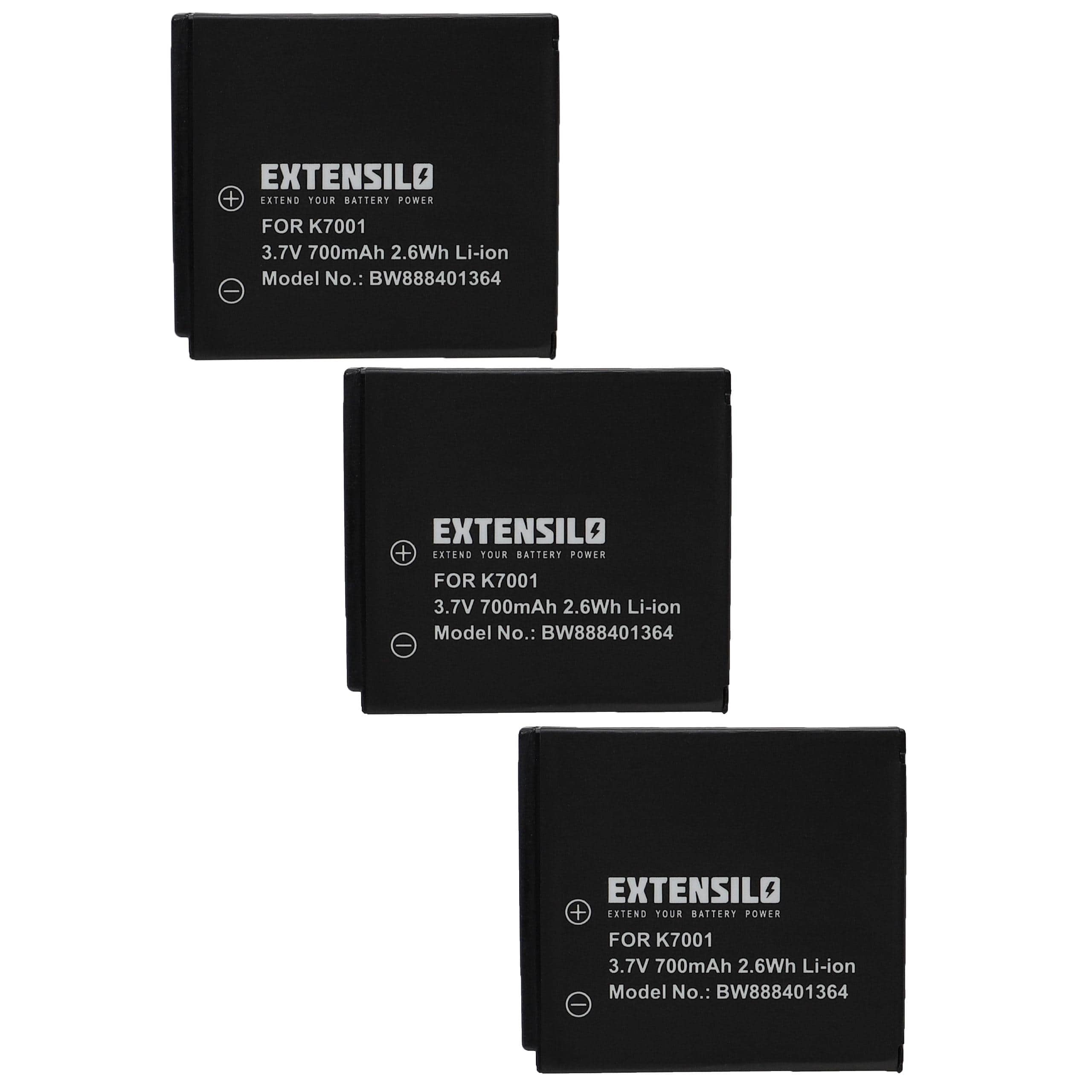 3x Battery replaces Kodak Klic 7001 - 700mAh, 3.7V, Li-Ion