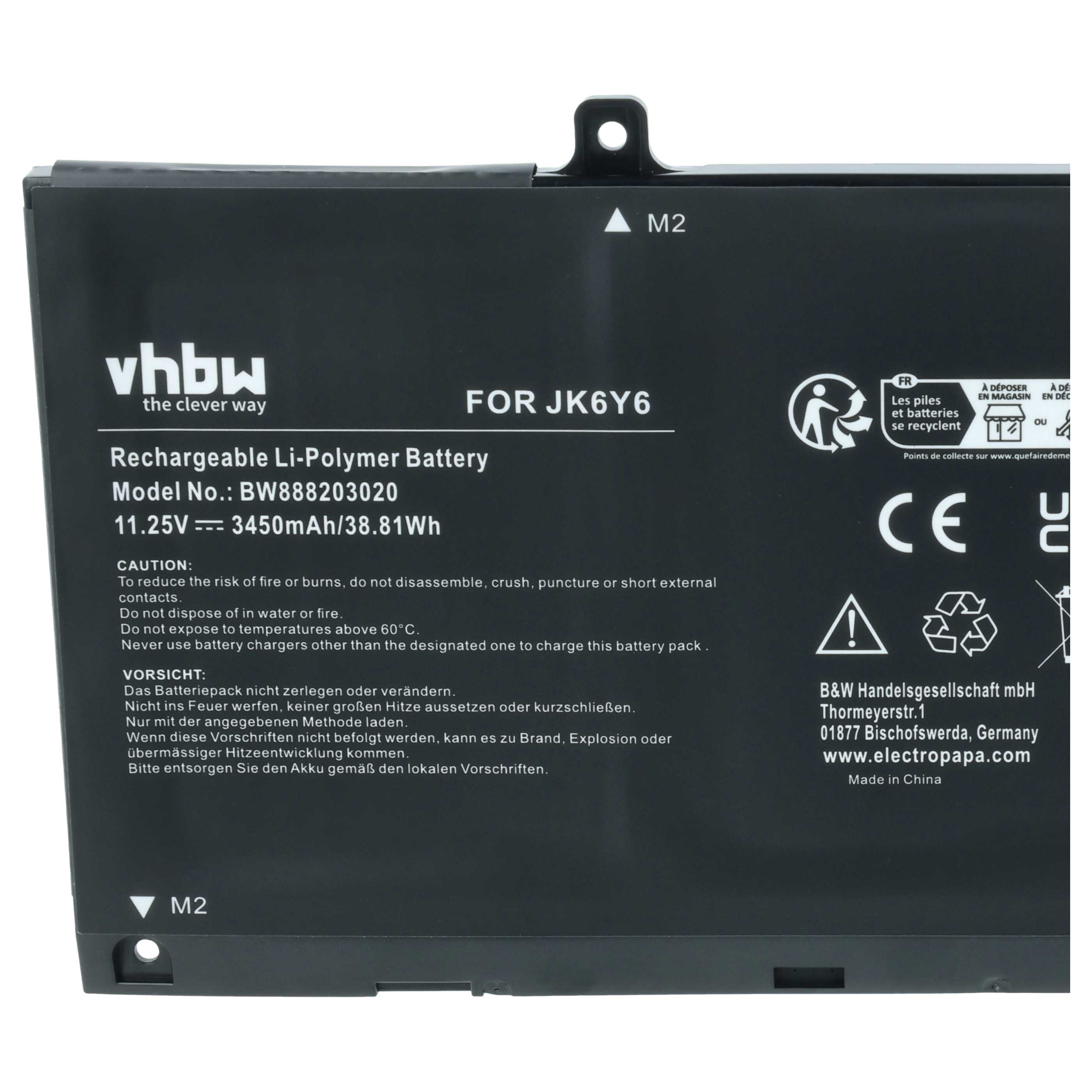 Akumulator do laptopa zamiennik Dell CF5RH, JK6Y6, C5KG6 - 3450 mAh 11,25 V LiPo