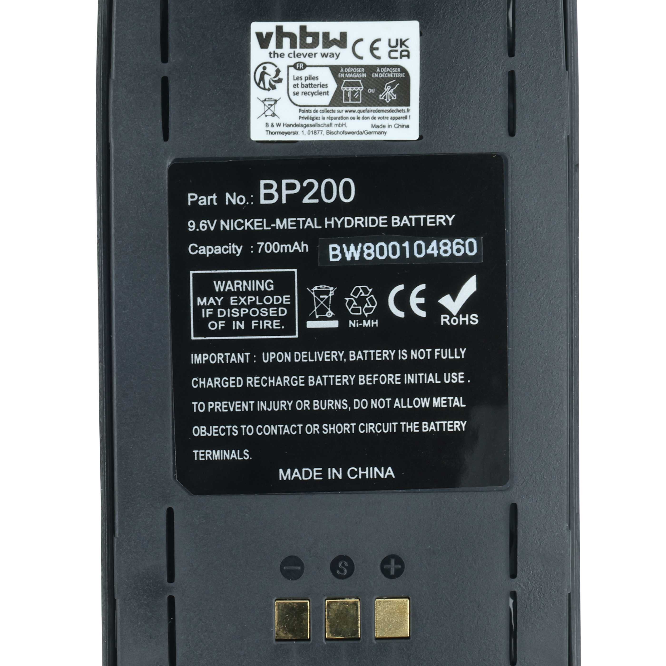 Radio Battery replaces Icom BP-200, BP-200L, BP-200H, BP-200XL, BP-200M - 750 mAh 9.6 V NiMH + Belt Clip