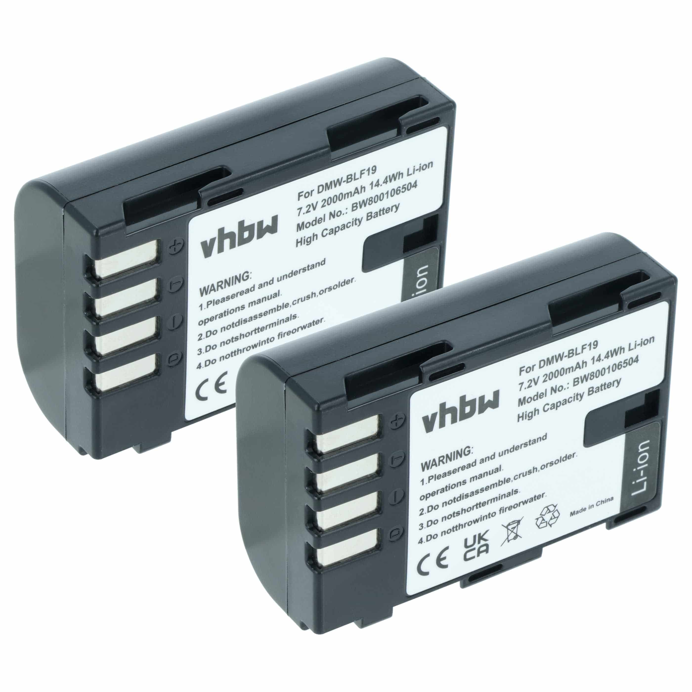 2x Battery replaces Panasonic DMW-BLF19E, DMW-BLF19 - 2000mAh, 7.2V, Li-Ion