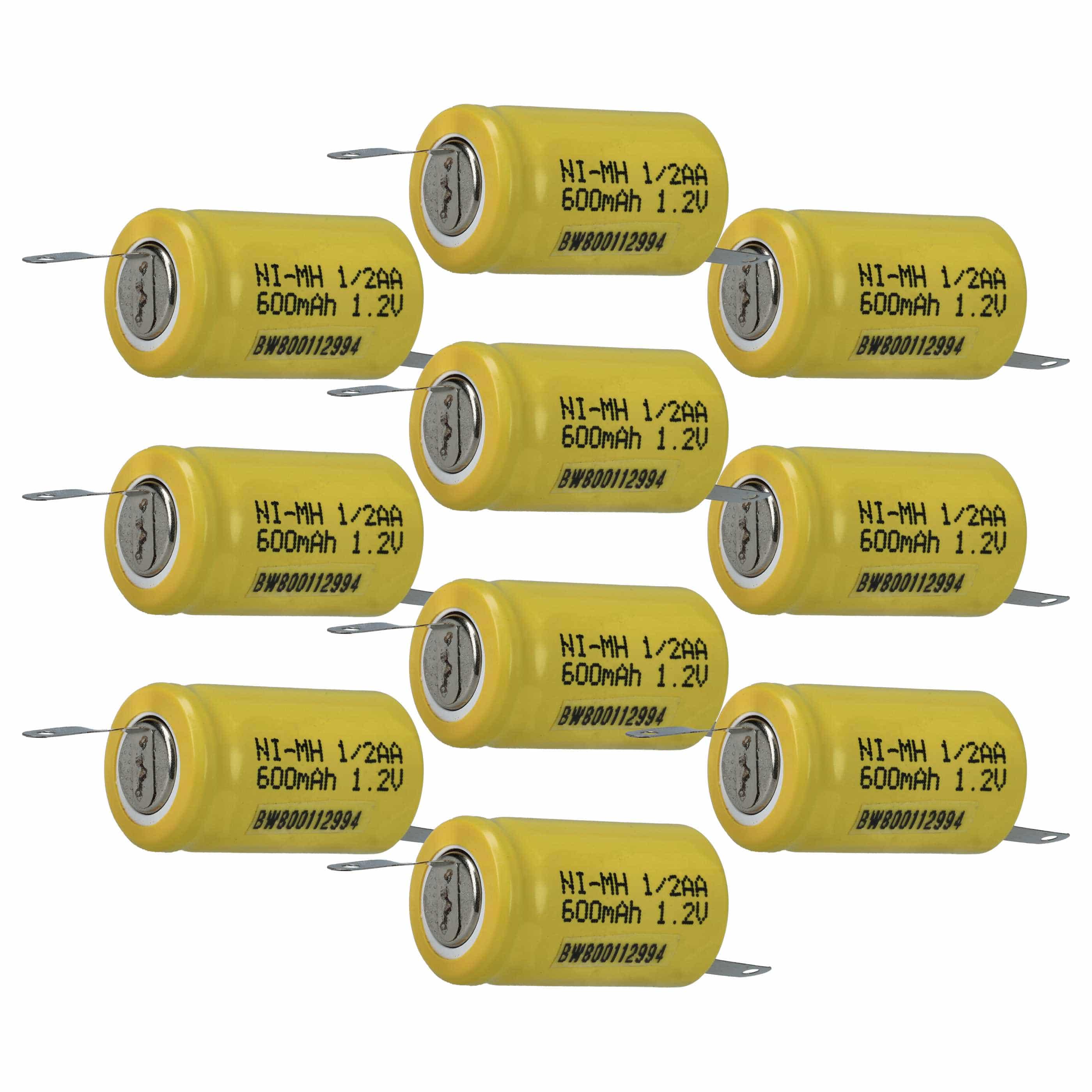 Batterie (10 pcs.) remplace 1/2AA modèle radio-télécommandé - 600mAh 1,2V NiMH