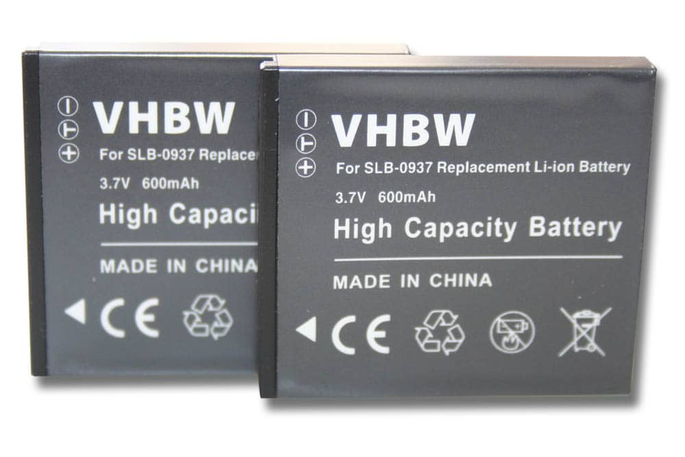 Batteries (2x pièces) remplace Samsung SLB-0937 pour appareil photo - 600mAh 3,7V Li-ion