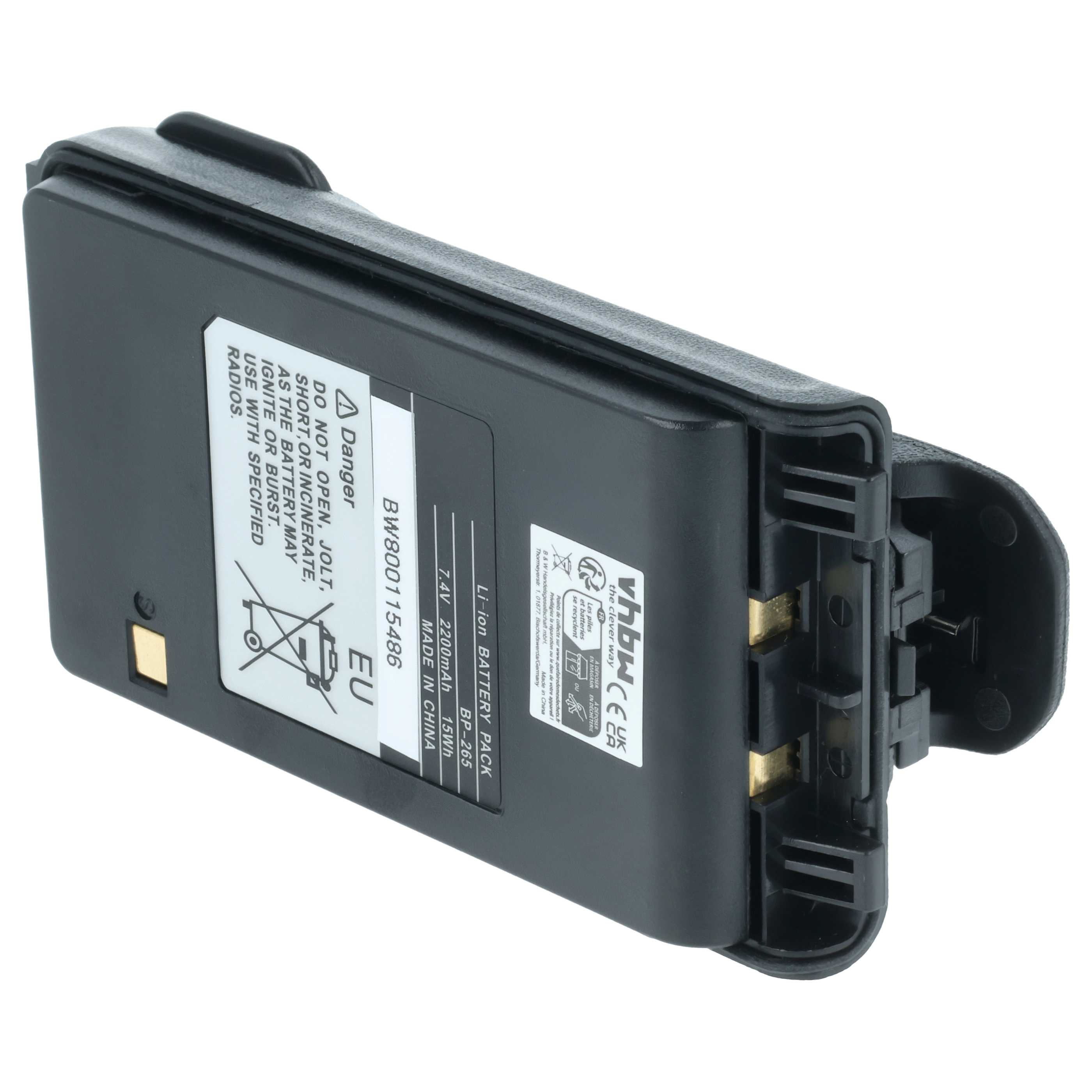 Radio 2x Battery replaces Icom BP-265LI, BP-265 - 2200 mAh 7.4 V Li-Ion + Belt Clip