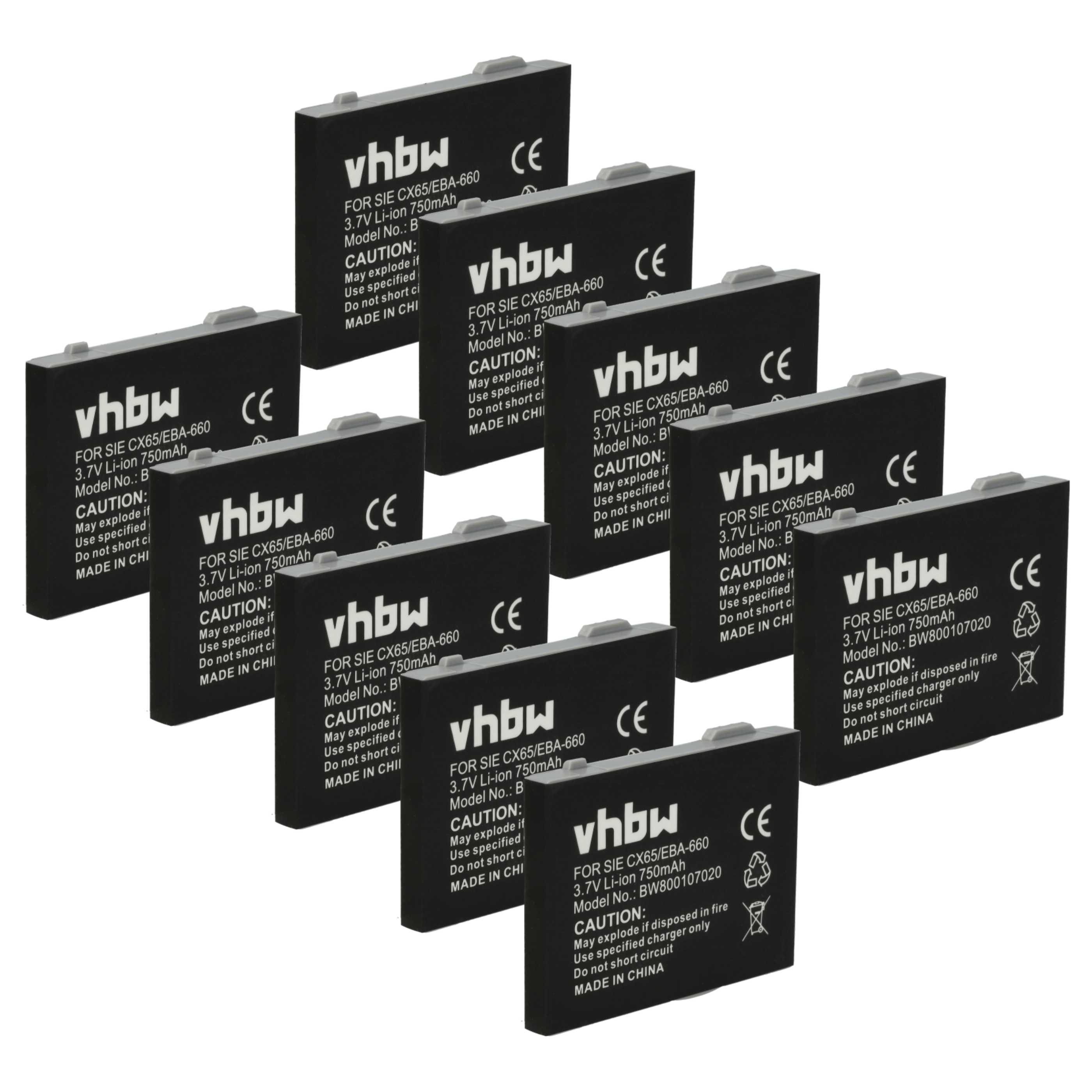 10x Battery replaces Siemens EBA-660, EBA-670, EBA-760 for Siemens landline phone - 750 mAh 3.7 V Li-Ion