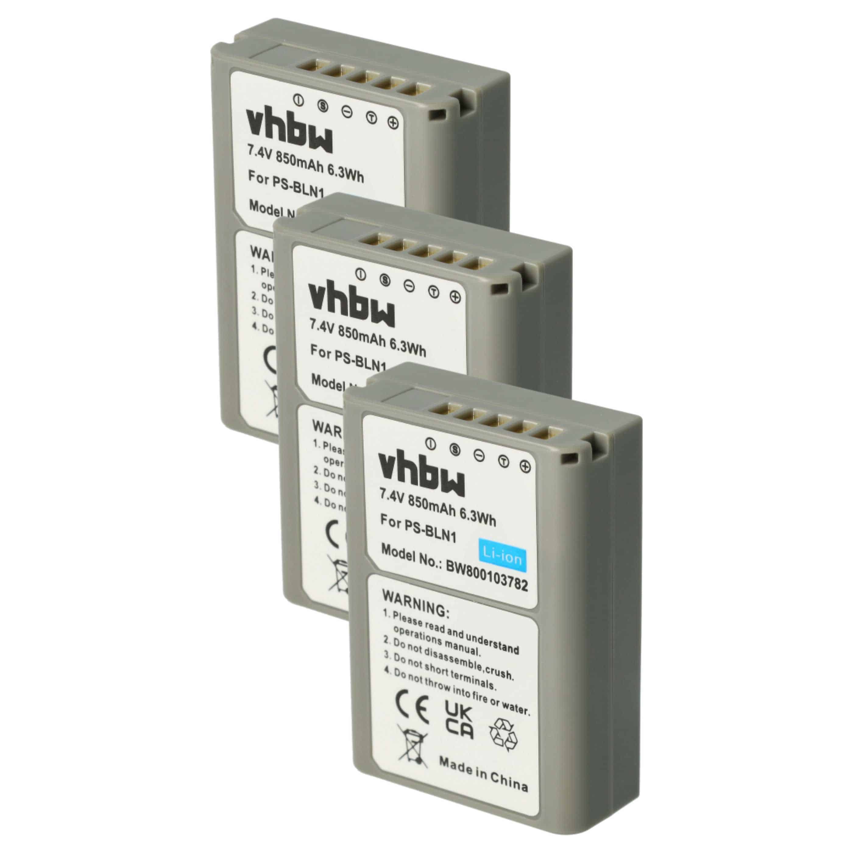3x Battery replaces Olympus PS-BLN1 - 850mAh, 7.6V, Li-Ion with Info Chip