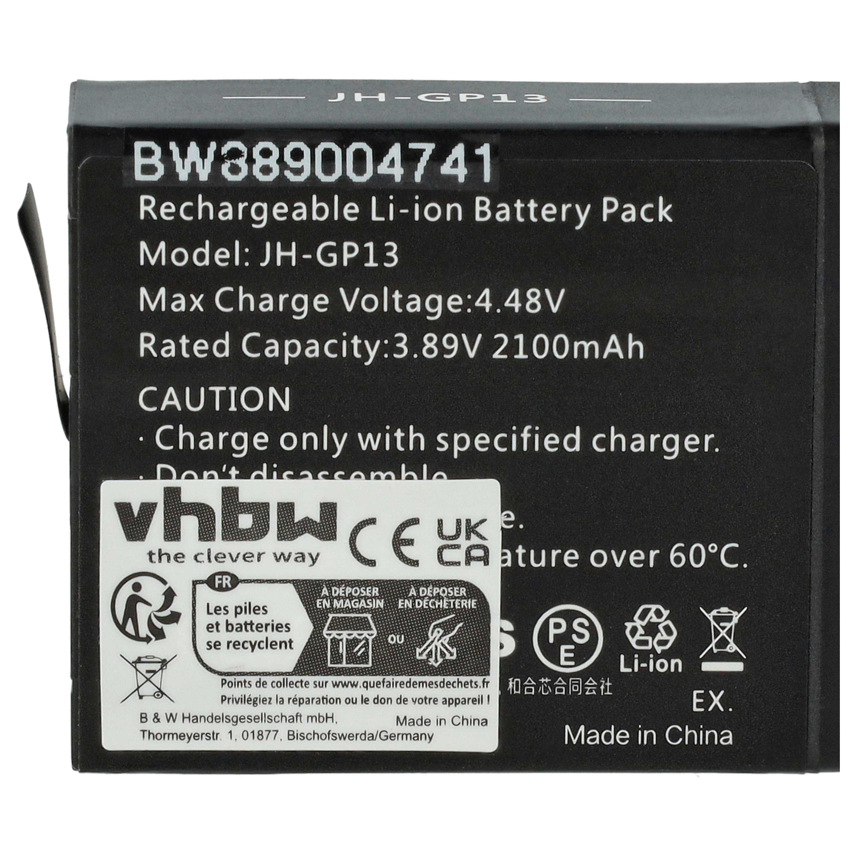 Battery replaces GoPro JH-GP13 - 2100mAh, 3.89V, Li-Ion