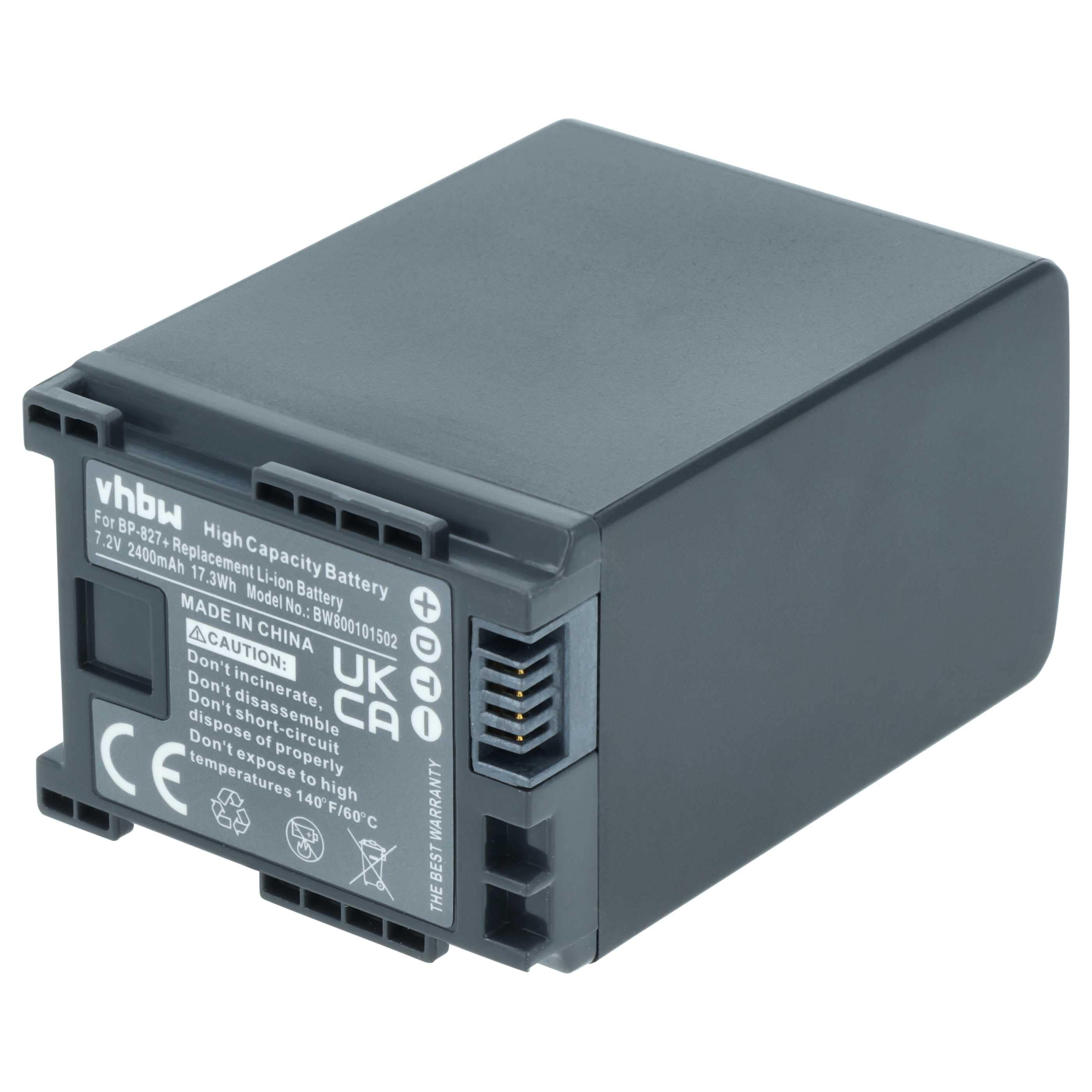 Videocamera Battery replaces Canon BP-828, 2740B002, BP-827 - 2400 mAh 7.2 V Li-Ion