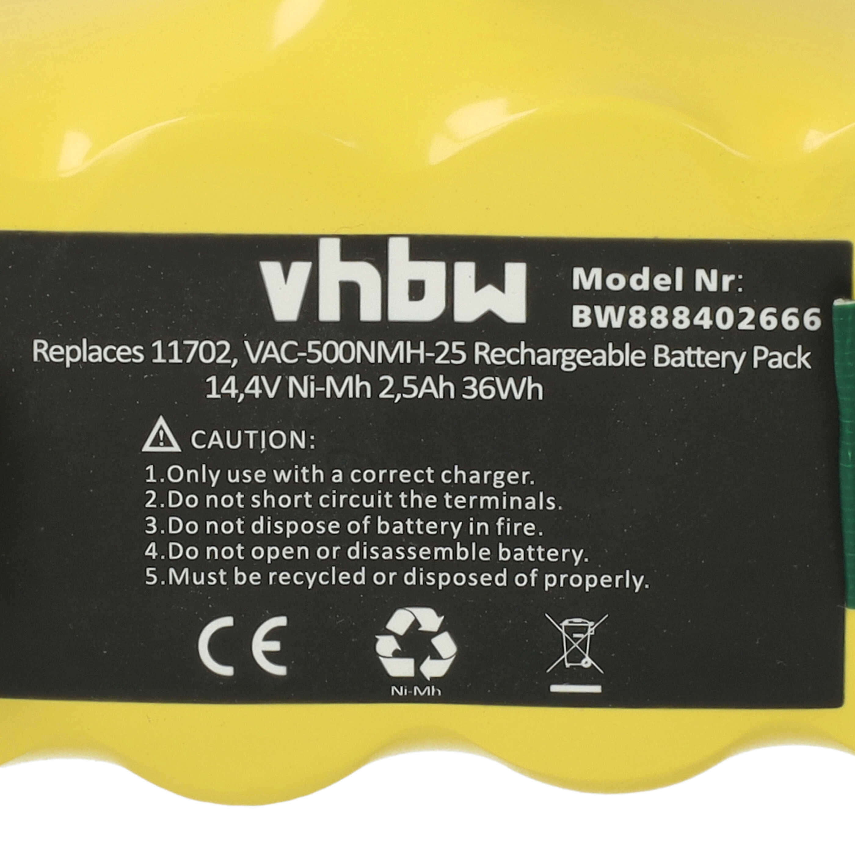 Batterie remplace 80501e, 80601, 11702, 68939, 80501, 4419696 pour robot aspirateur - 2500mAh 14,4V NiMH
