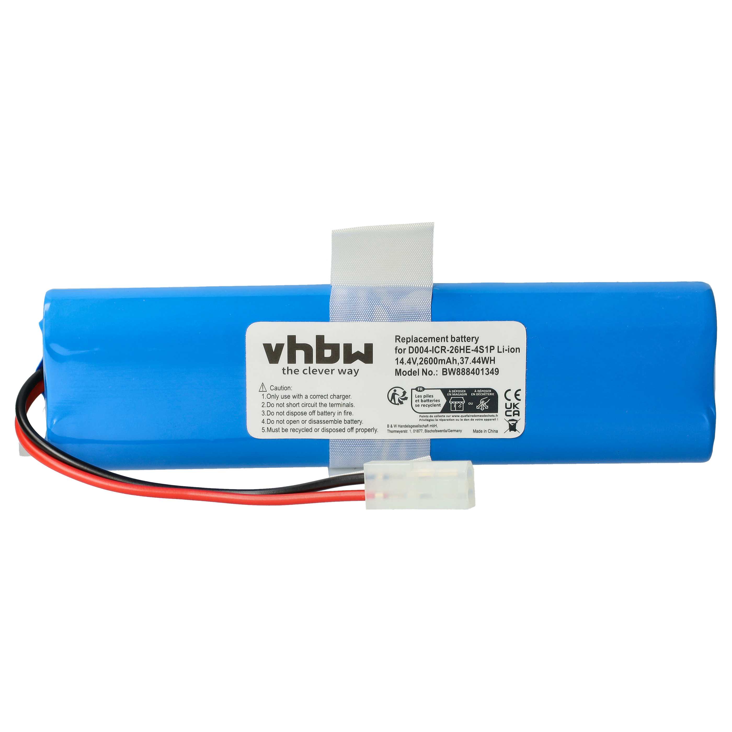 Battery replaces 360 D004-ICR-26HE-4S1P for Moneual etc. 2600mAh, 14.4V, Li-Ion
