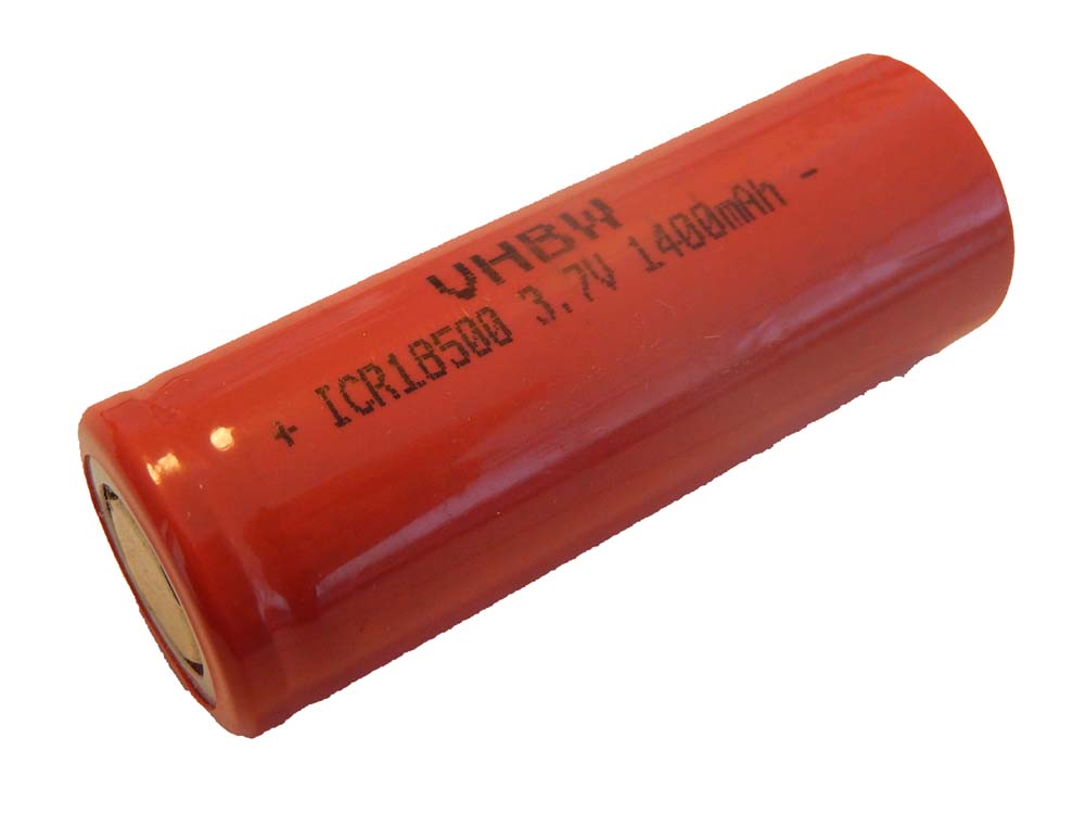 Batteria sostituisce 18500 - 1400mAh, 3,7V, Li-Ion, flat top