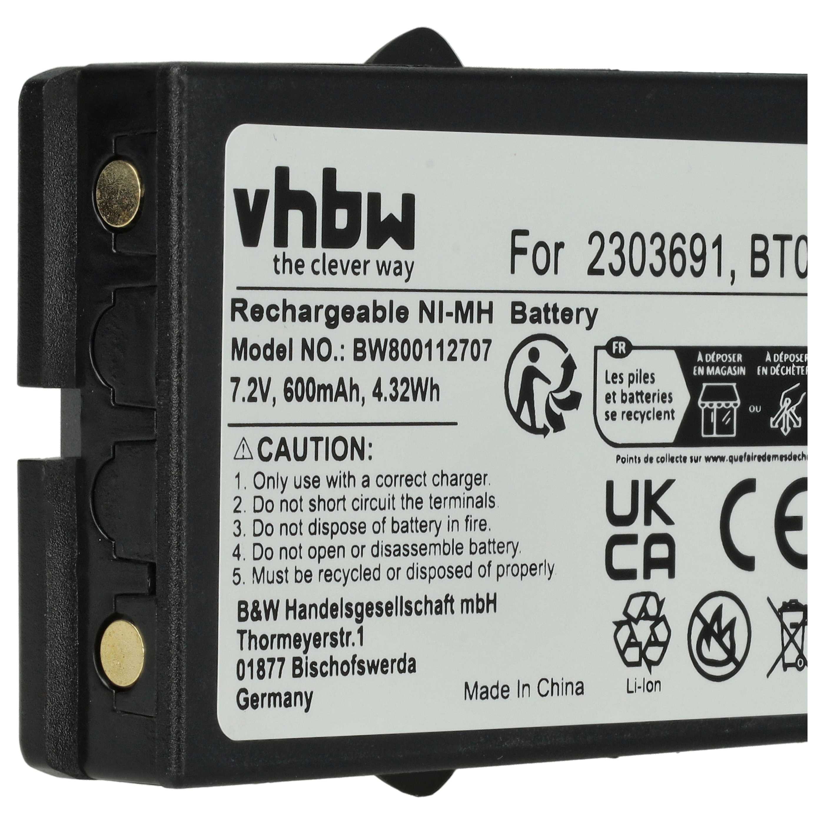 Batería reemplaza Danfoss 2303691, BT06 sistema control - 600mAh 7,2V NiMH