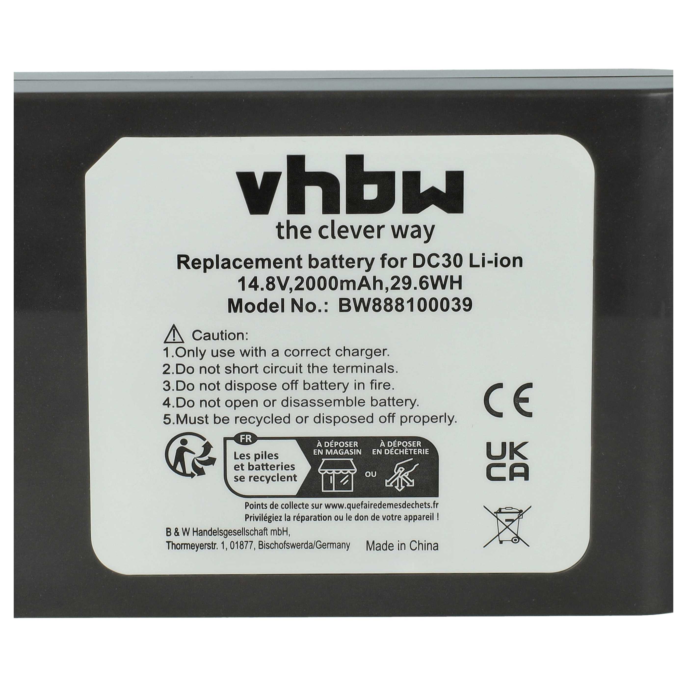 Battery replaces Dyson 17083-3009, 17083-4810, 17083-01-03, 17083-11 10 for Dyson 2000mAh, 14.8V, Li-Ion