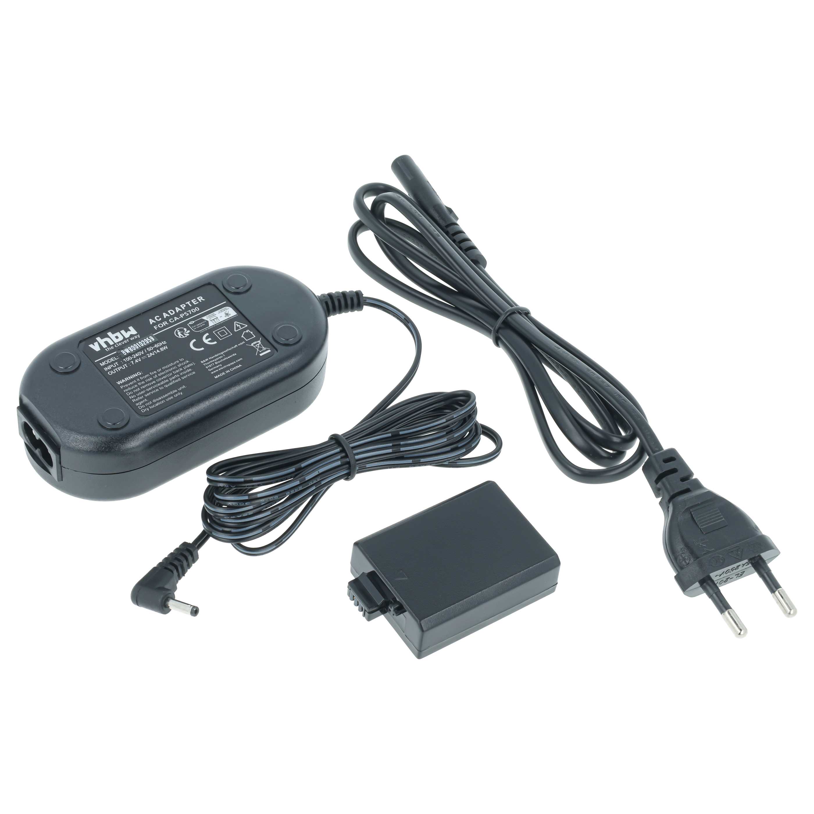 Bloc secteur remplace Canon CA-PS700, DR-E5, ACK-E5 pour caméra Canon + coupleur DC, 2m