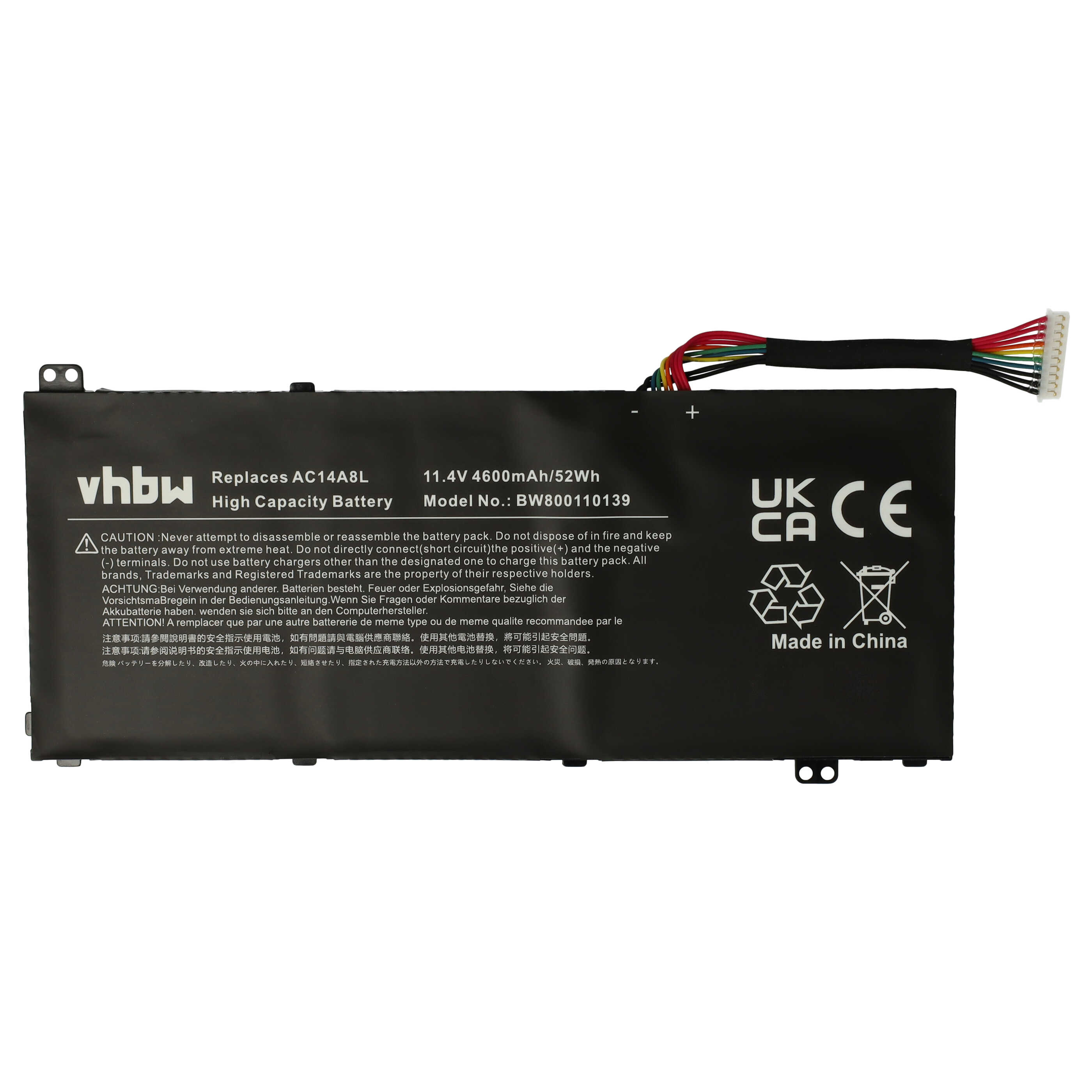 Notebook Battery Replacement for Acer 3ICP7/61/80, AC14A8L - 4600mAh 11.4V Li-polymer, black