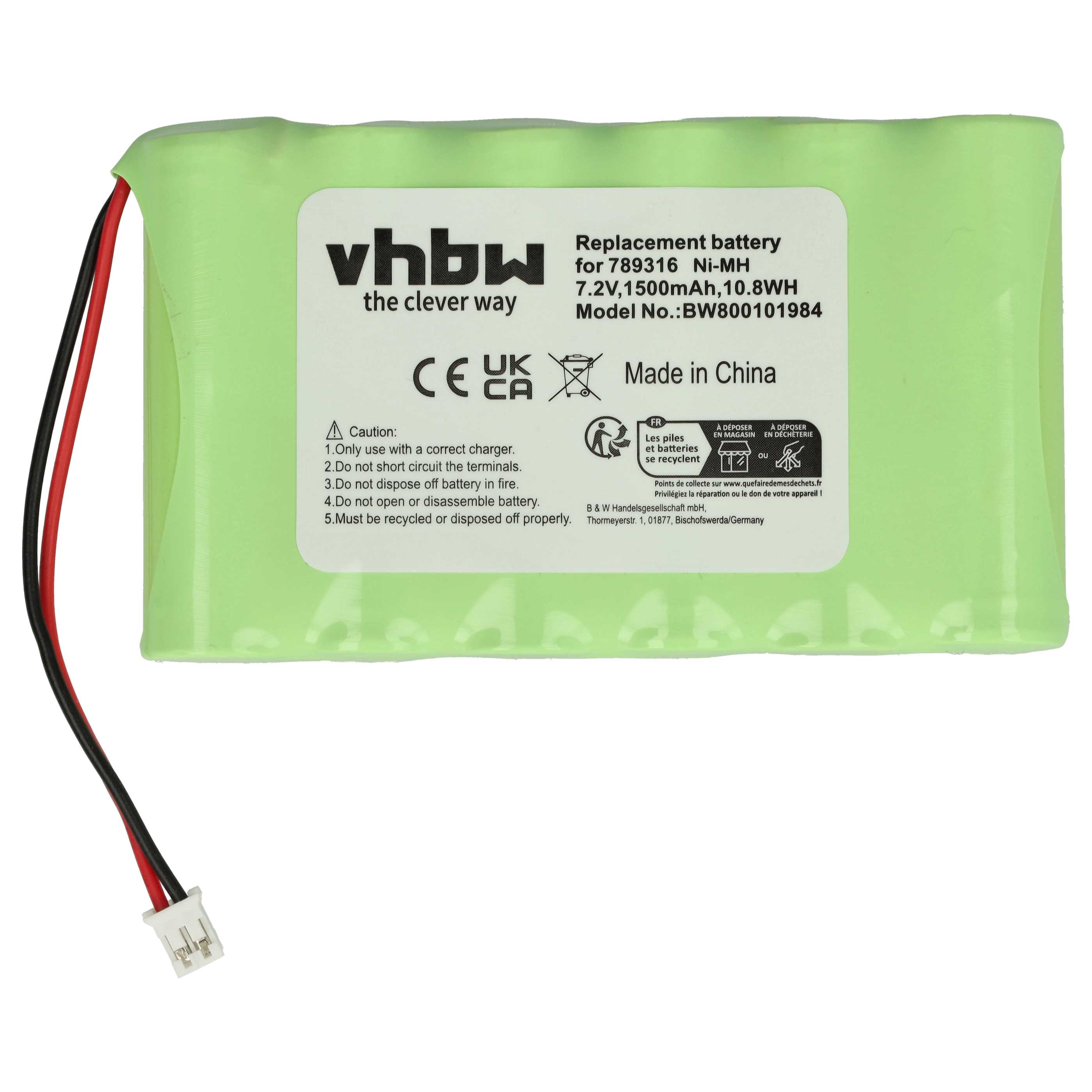 Batterie remplace Ingenico 789316, 6VHAAL, 6N120SFE-15615 pour scanner de code-barre - 1500mAh 7,2V NiMH