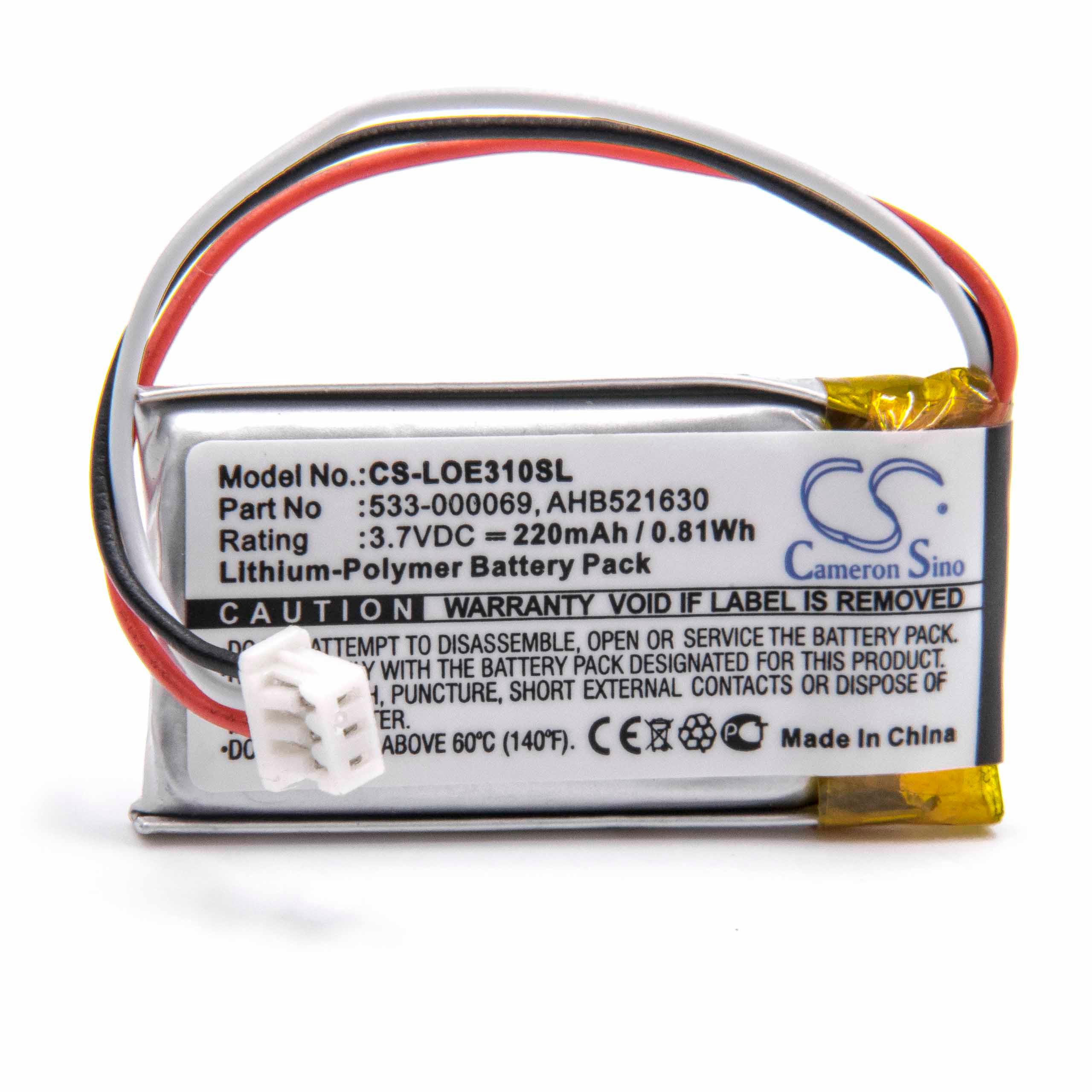 Batterie remplace Logitech 533-000069, AHB521630 pour casque audio - 220mAh 3,7V Li-polymère