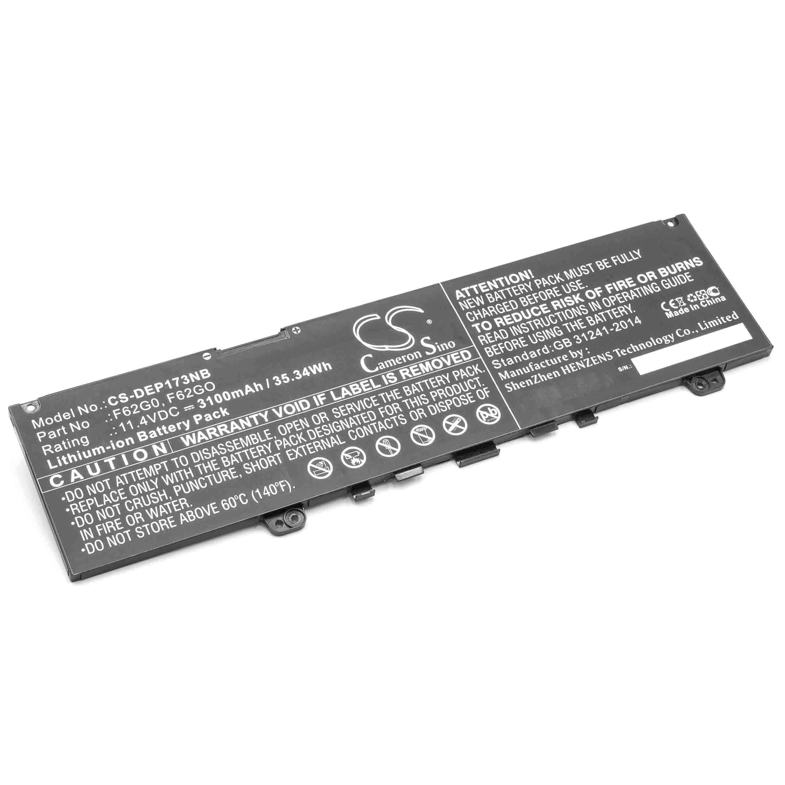 Notebook Battery Replacement for Dell 39DY5, F62GO, F62G0, P83G, 0RPJC3, 039DY5 - 3100mAh 11.4V Li-Ion, black