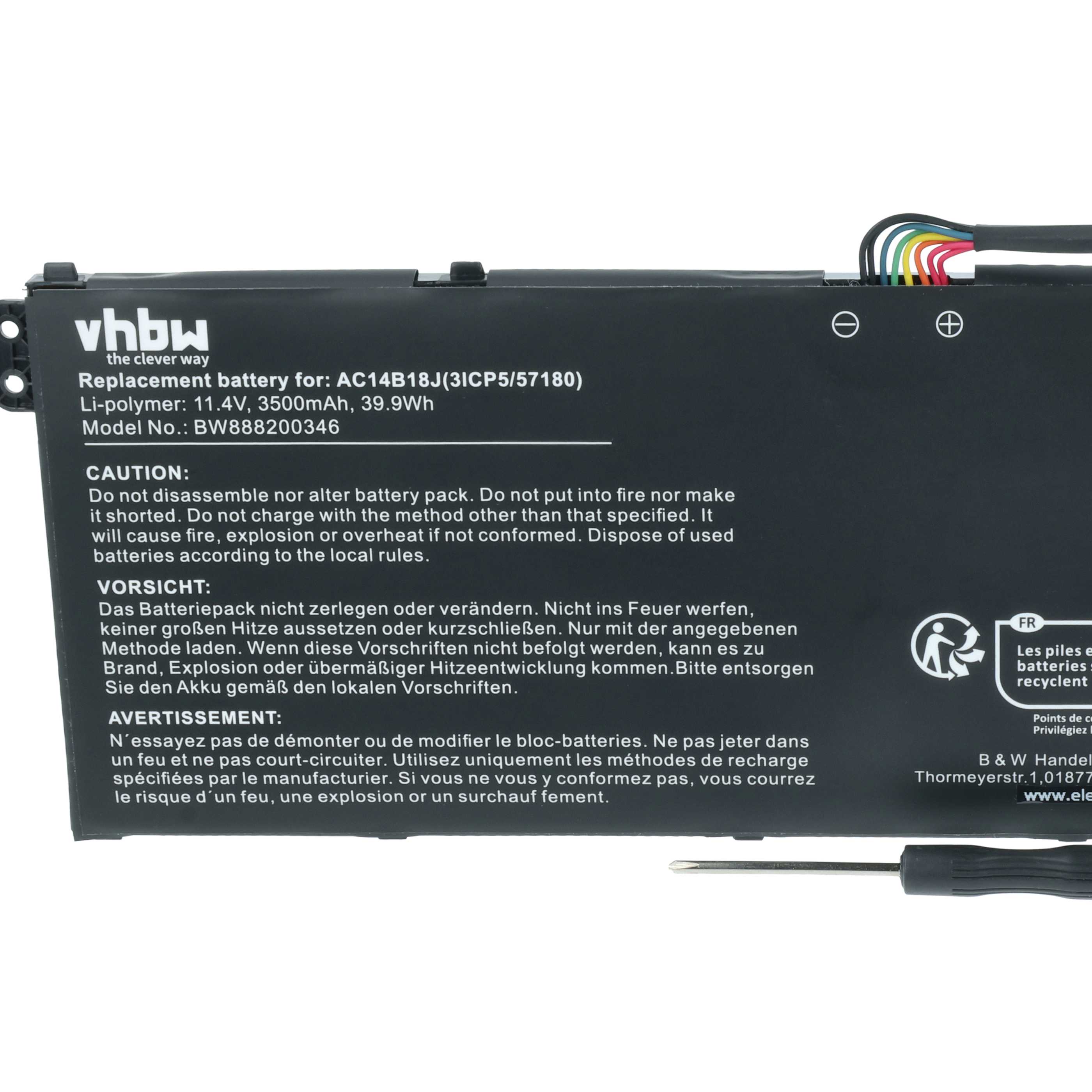 Batteria sostituisce Acer AC14B13J, 4ICP5/57/80, AC14B18J per notebook - 3500mAh 11,4V Li-Poly