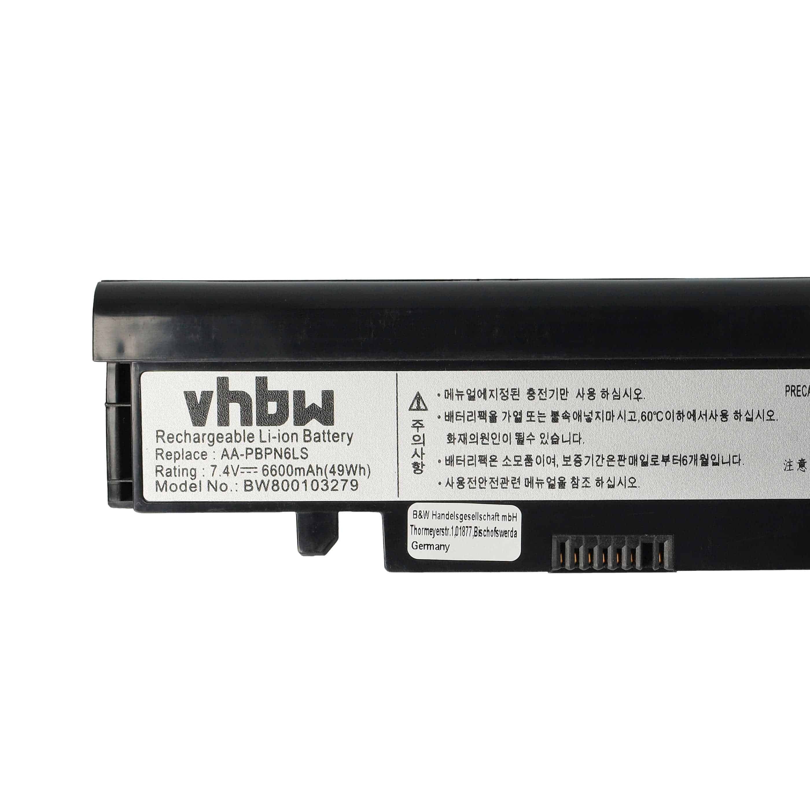 Notebook Battery Replacement for Samsung AA-PBPN6LS, AA-PBPN6LB, AA-PBPN6LW - 6600 mAh 7.4 V Li-Ion, black