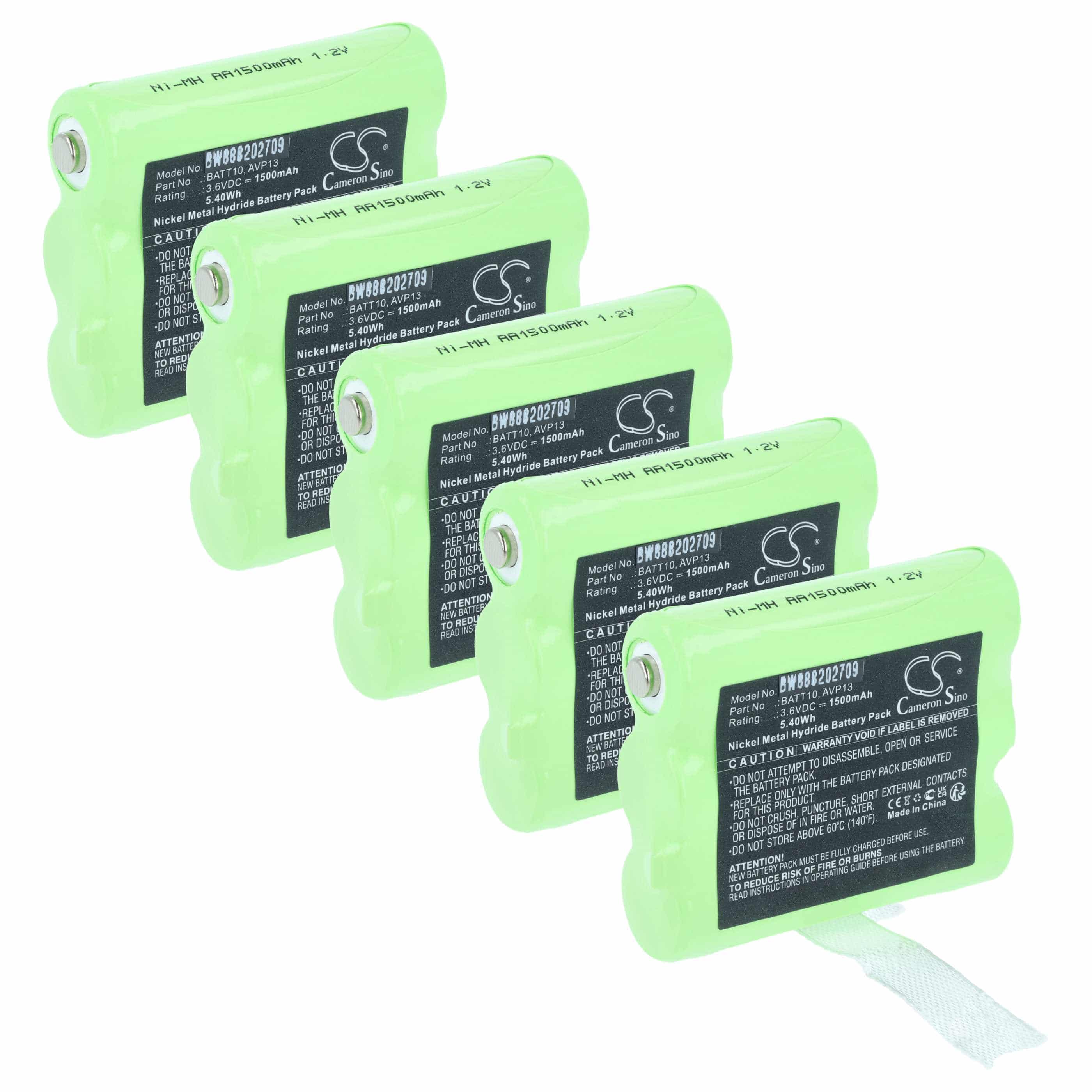 Radio 5x Battery replaces Midland PB-X7, BATT10, AVP13 - 1500 mAh 3.6 V NiMH