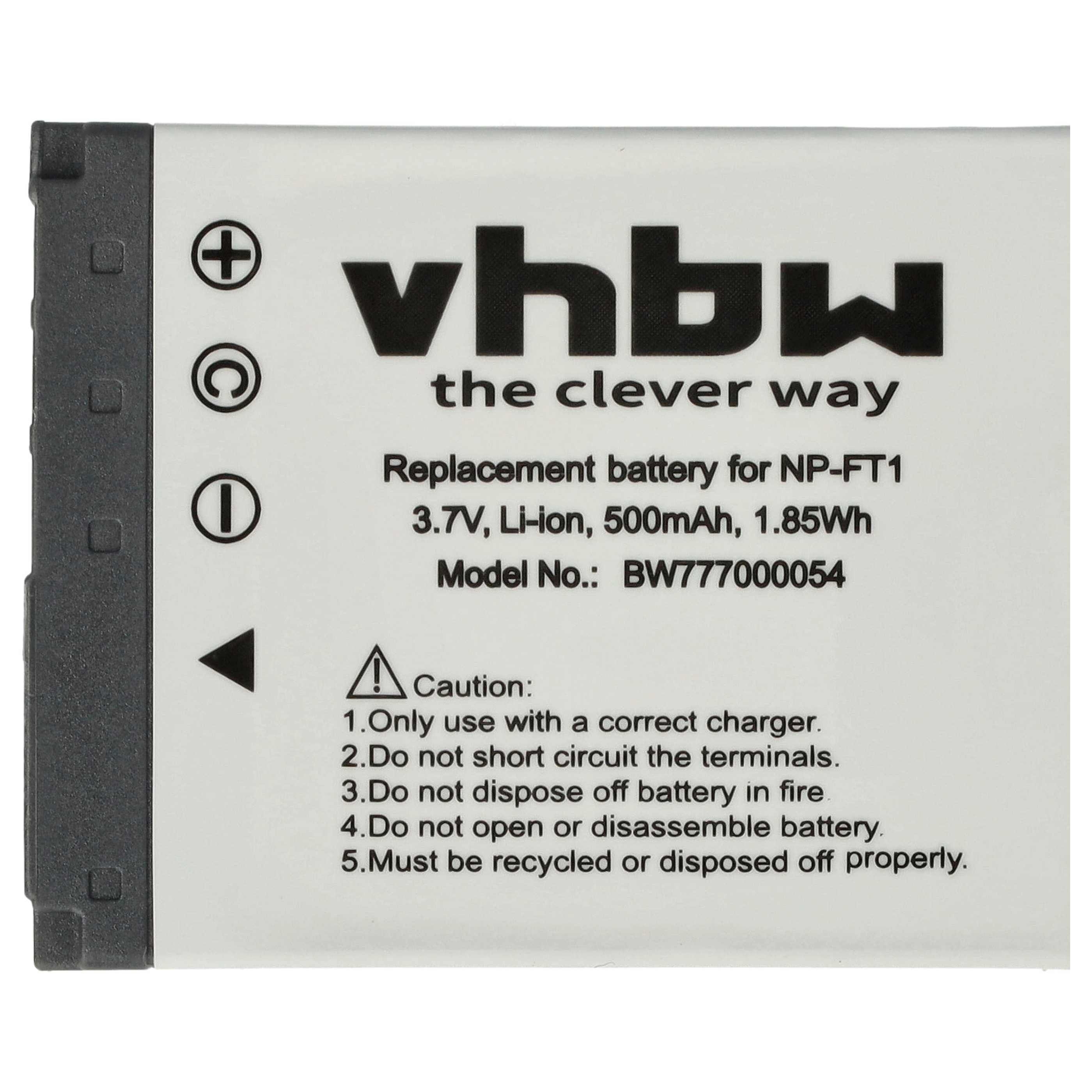 Battery replaces Sony NP-FT1 - 500mAh, 3.6V, Li-Ion