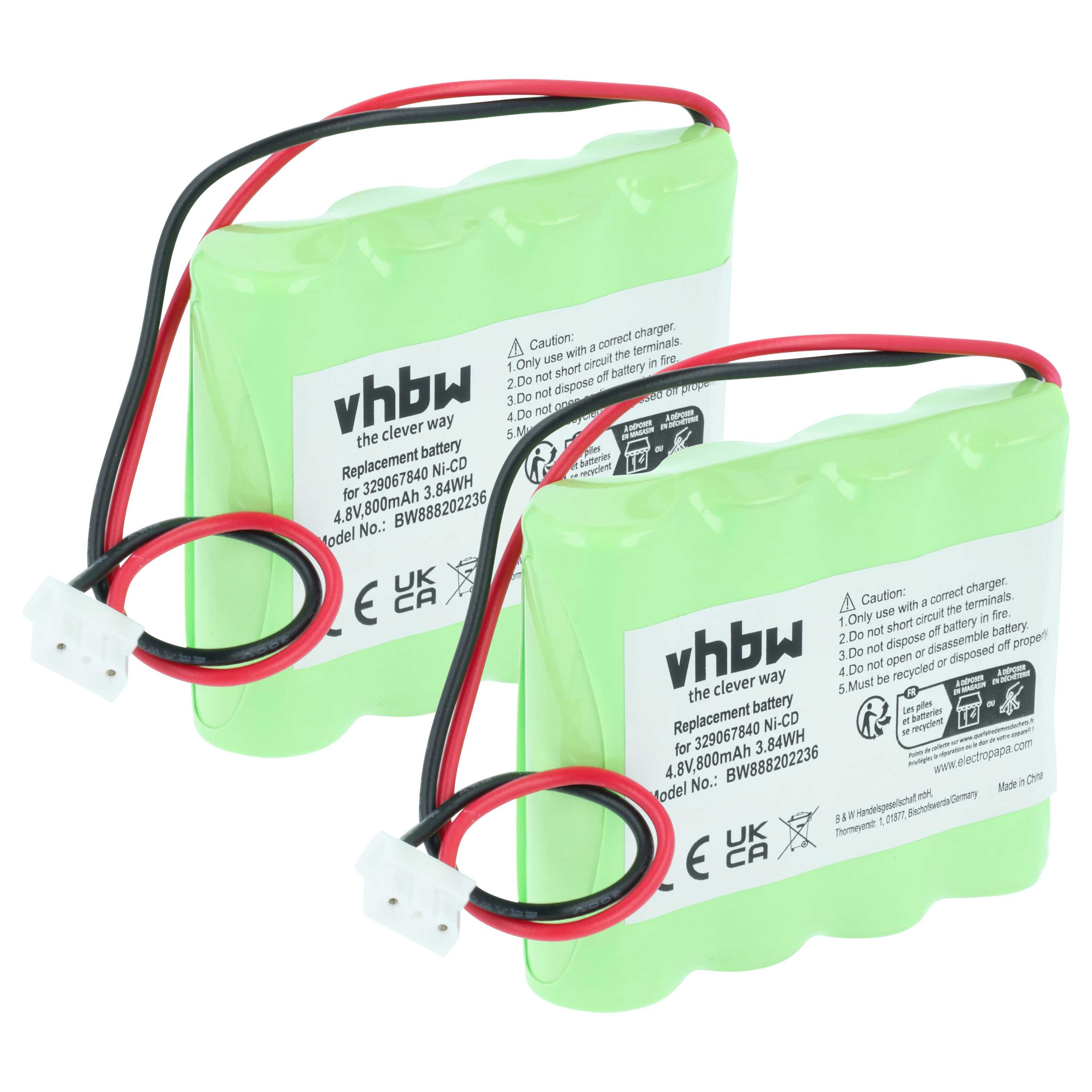 Fluchtweg-Akku (2 Stück) als Ersatz für Schneider 4BD-AA800BT, 329067840 für Schneider - 800mAh 4,8V NiCd