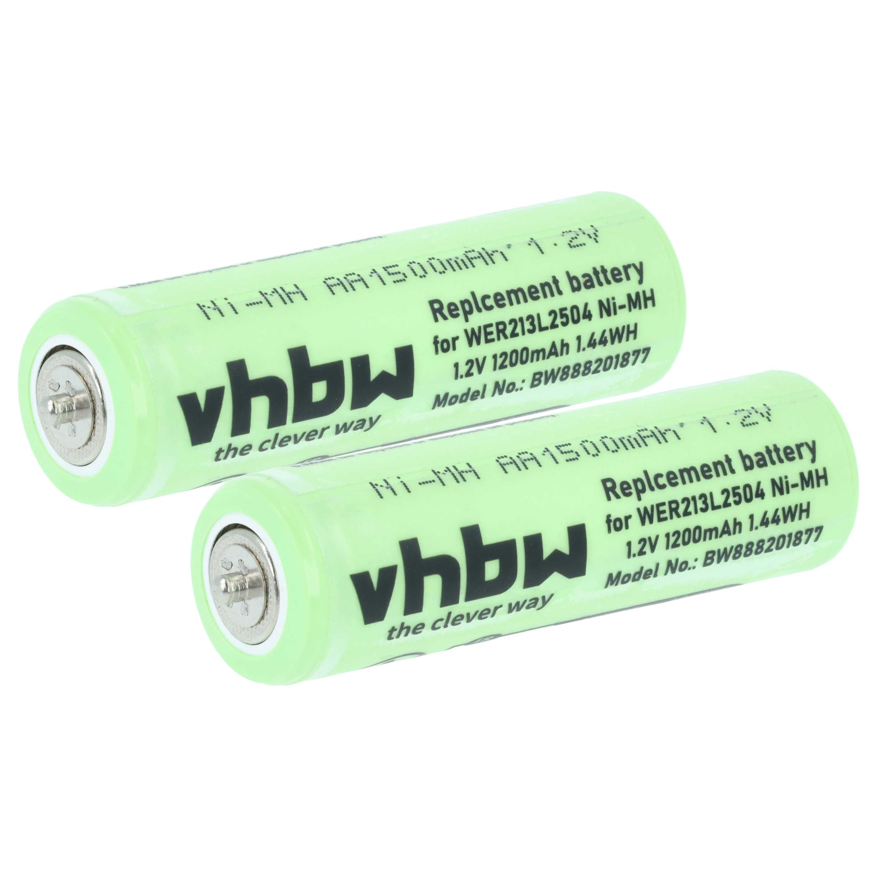 2x Batteries remplace Panasonic WER213L2504, WER2061L2508 pour rasoir électrique Panasonic - 1200mAh 1,2V NiMH
