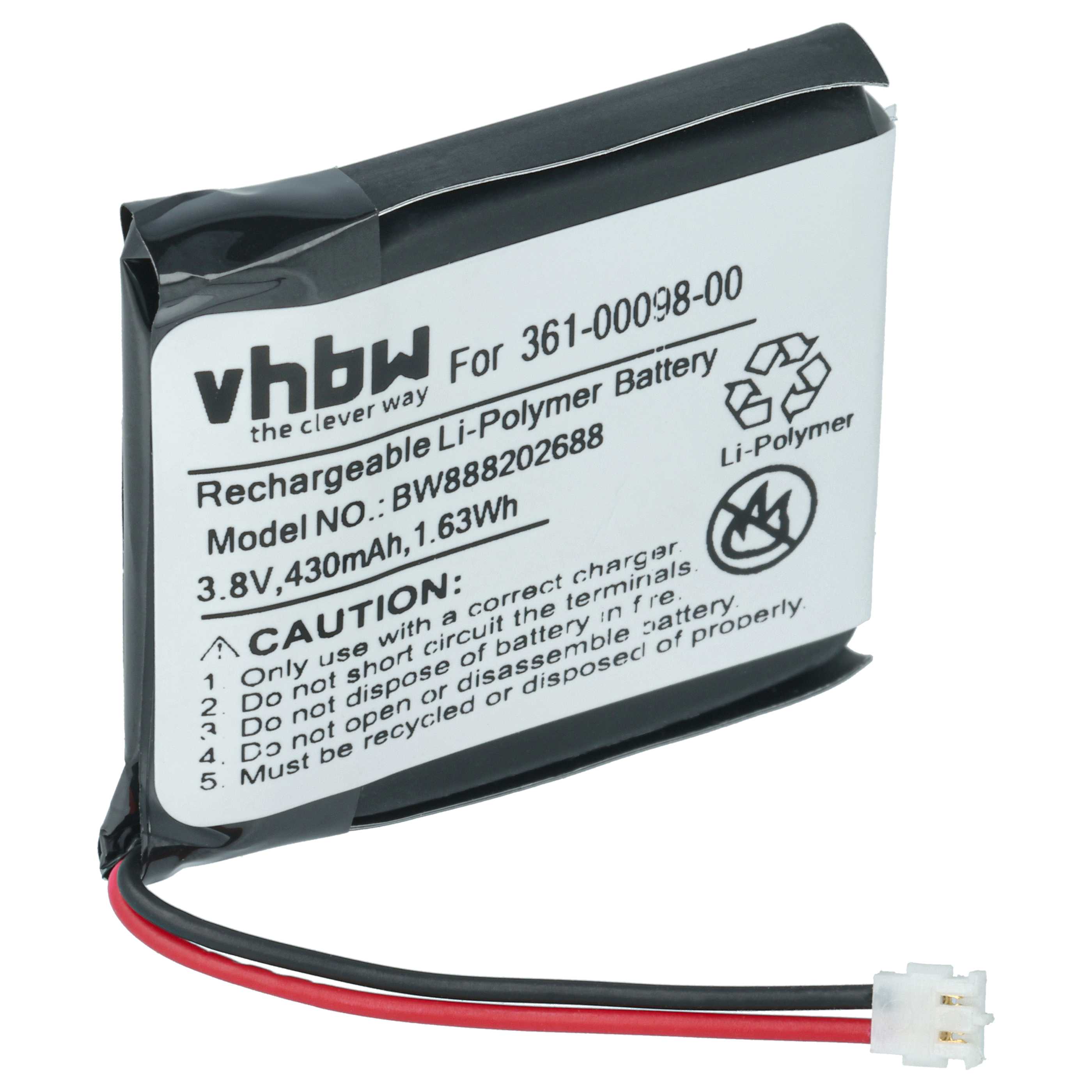 Smartwatch Battery replaces Garmin 361-00098-00 - 410 mAh 3.8 V Li-polymer