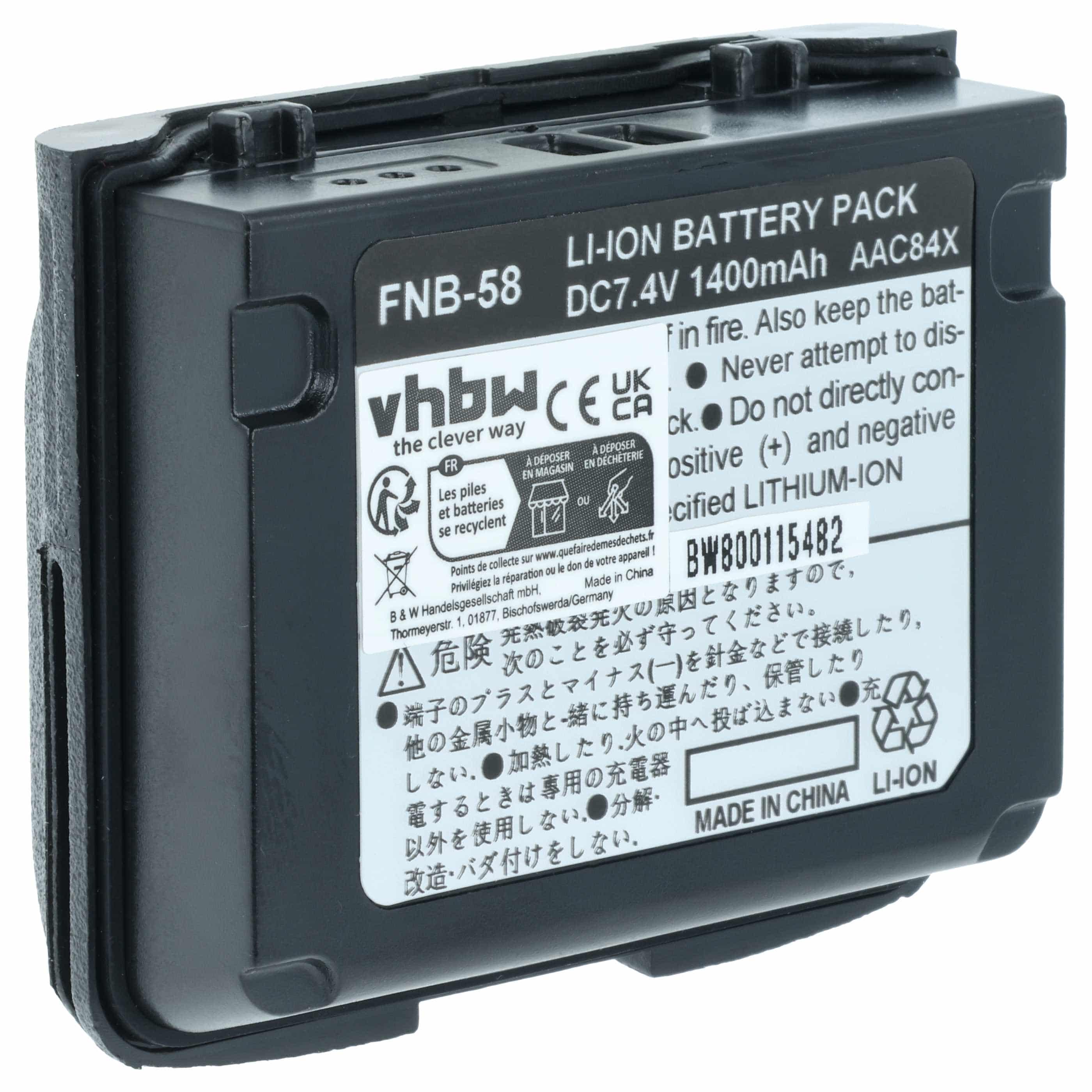 Radio Battery replaces Yaesu Vertex FNB-58, FNB-80Li, FNB-58Li, FNB-80 - 1400 mAh 7.4 V Li-Ion