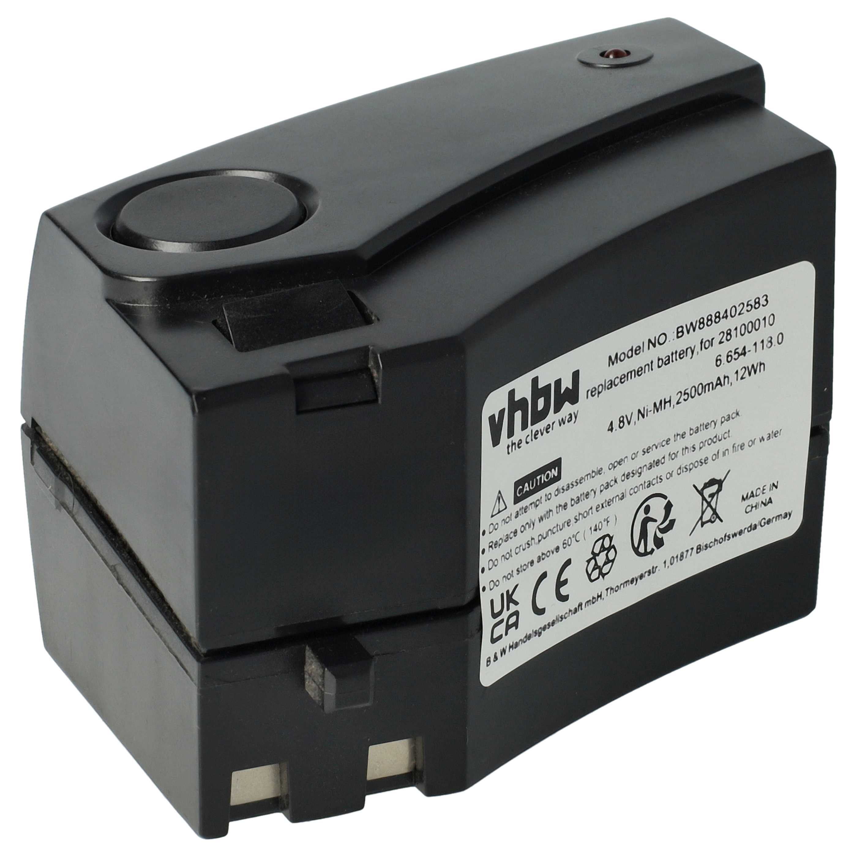 Batterie remplace Kärcher GP 160SCHE, 1.258-505.0, 28100010, 6.654-118.0 pour aspirateur - 2500mAh 4,8V NiMH