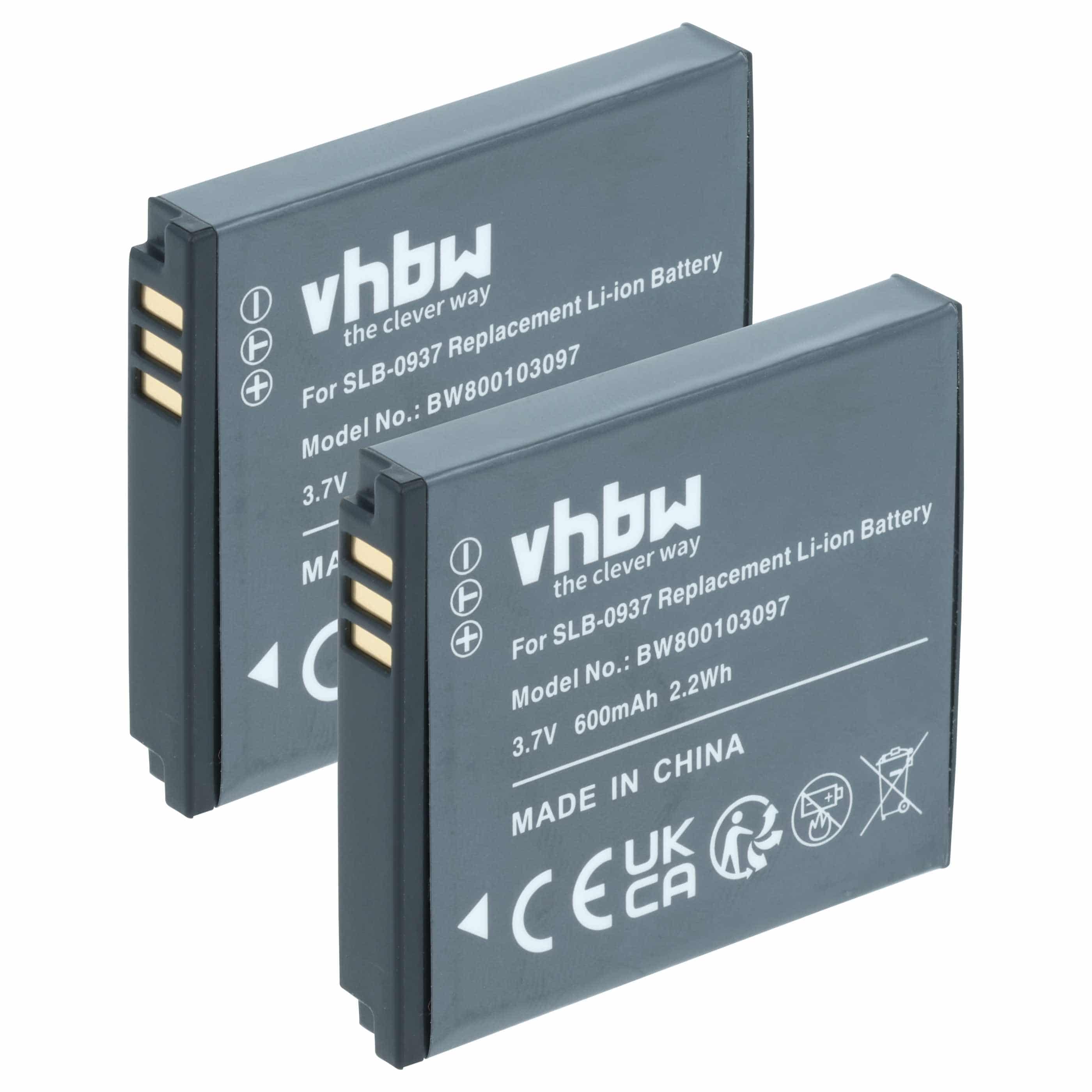 2x Battery replaces Samsung SLB-0937 - 600mAh, 3.7V, Li-Ion