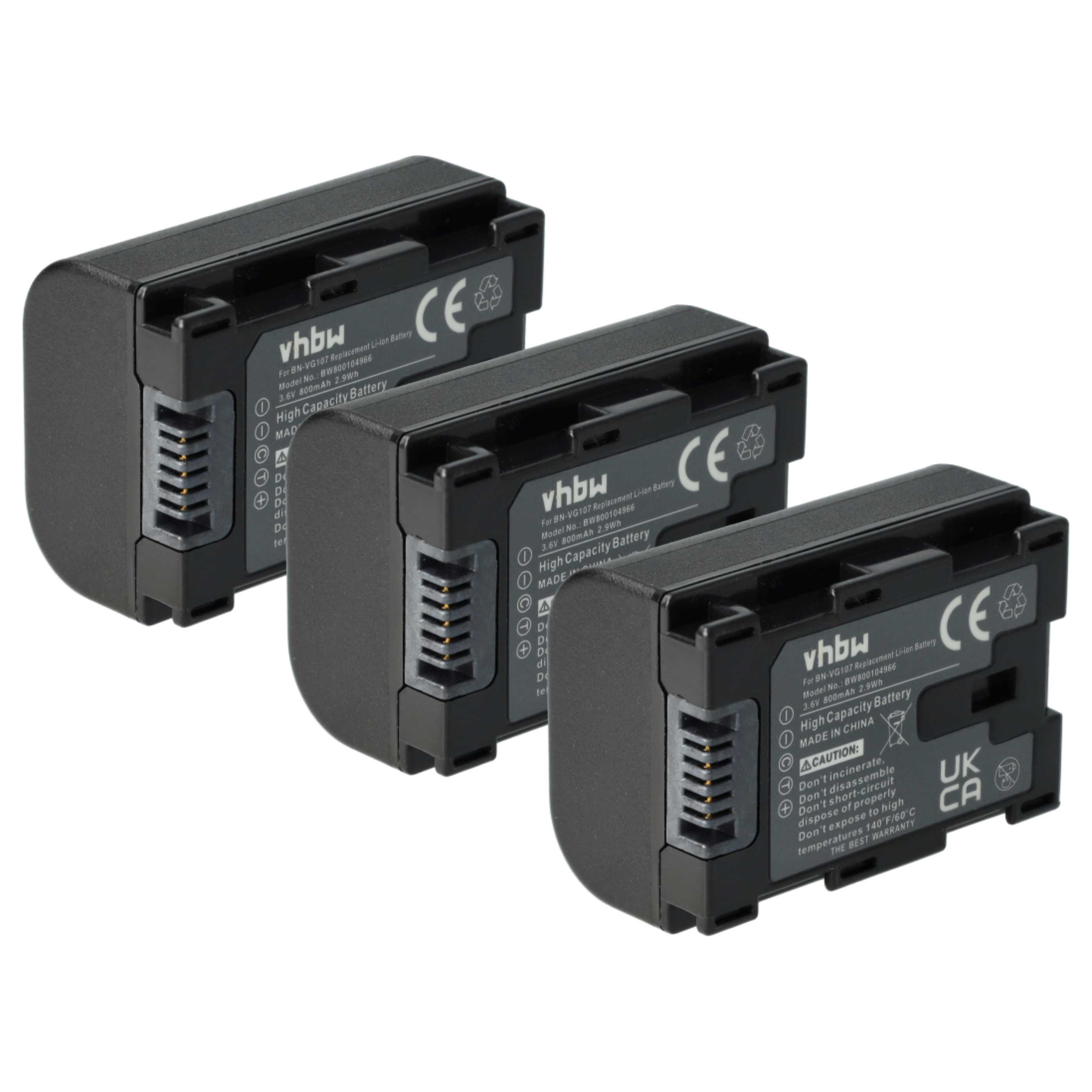 Videocamera 3x Battery replaces JVC BN-VG107, BN-VG107U, BN-VG107E, BN-VG107US - 800 mAh 3.6 V Li-Ion