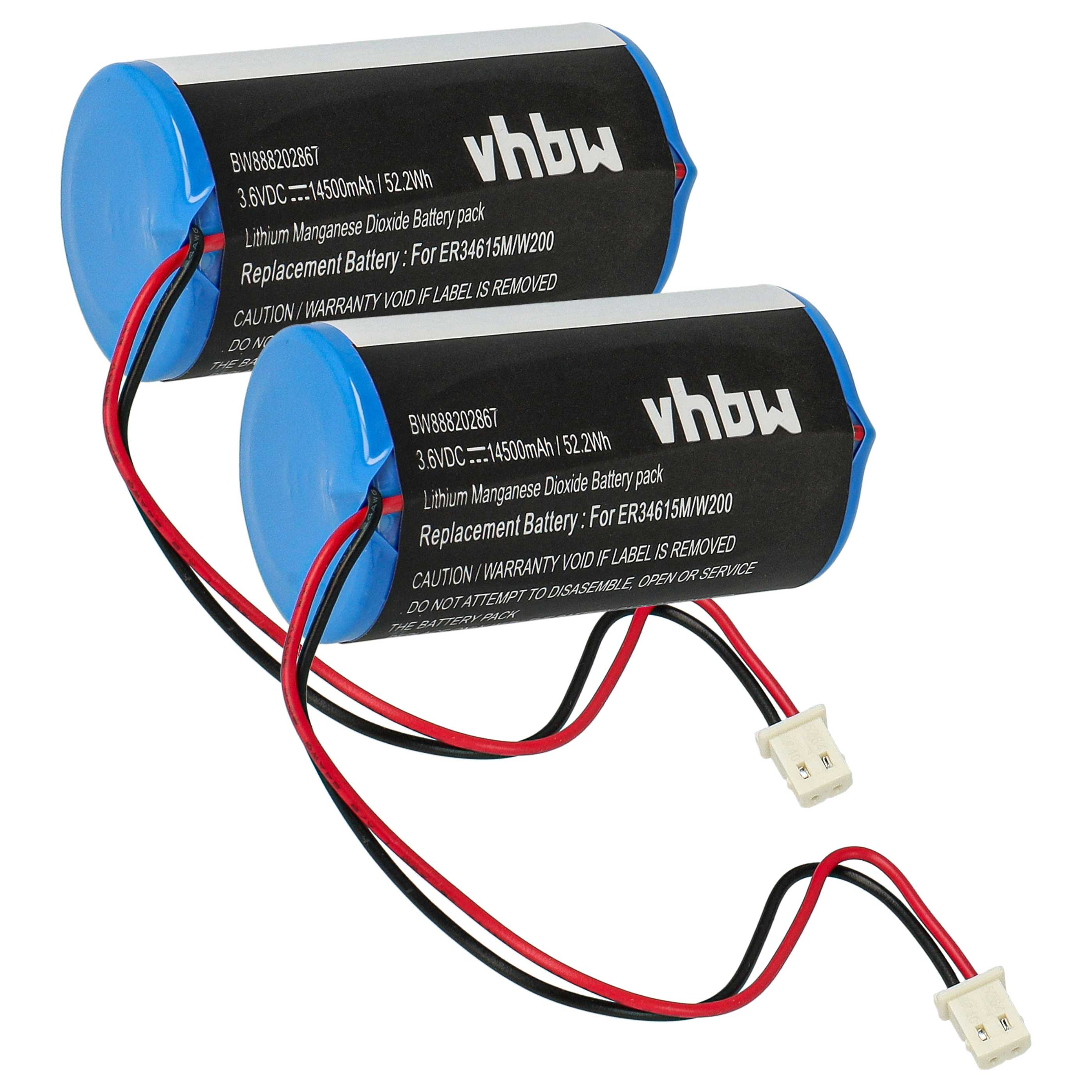 2x Bateria do alarmu zamiennik Visonic 0-9912-K, ER34615M, ER34615M/W200, 88030498 - 14500 mAh 3,6 V Li-SOCl2